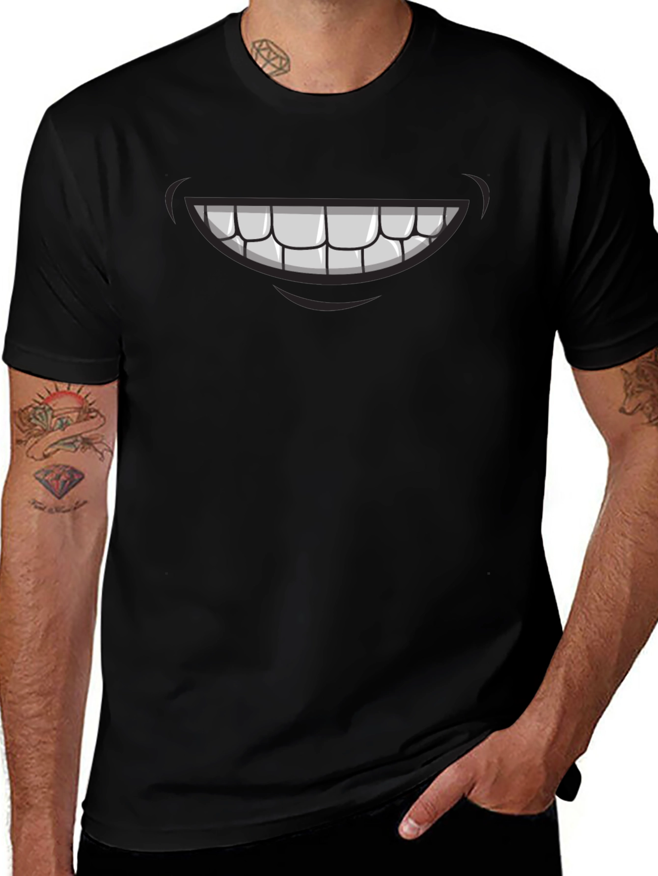 Cartoon Smile Graphic Tee - Mens Black T-Shirt