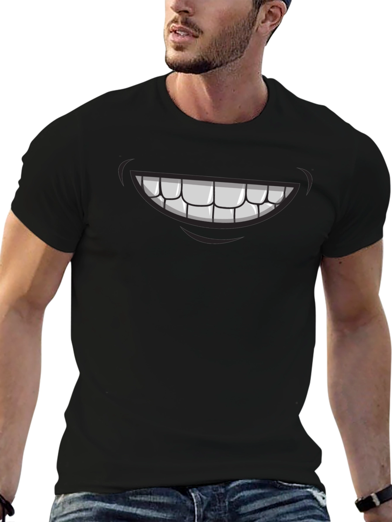 Cartoon Smile Graphic Tee - Mens Black T-Shirt