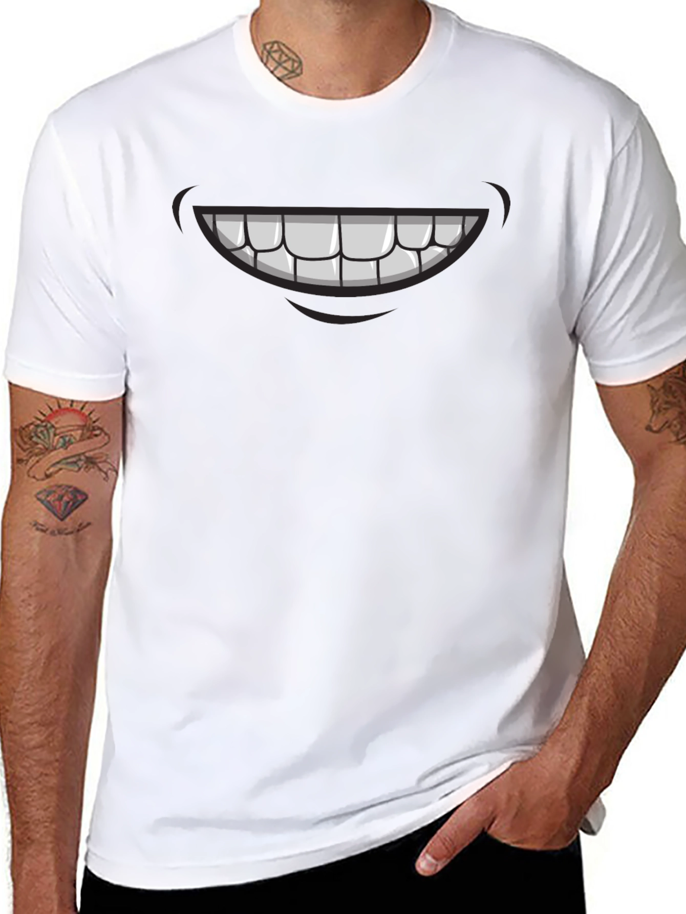 Cartoon Smile Graphic Tee - Mens Black T-Shirt