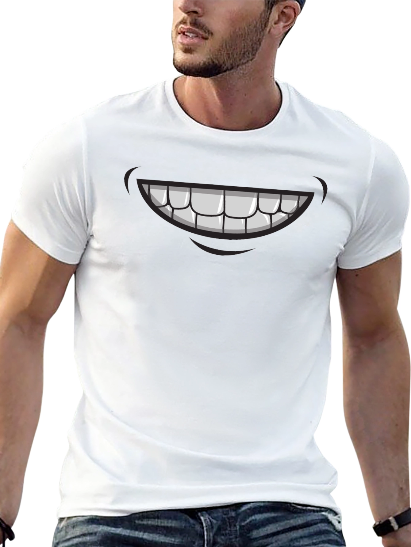 Cartoon Smile Graphic Tee - Mens Black T-Shirt