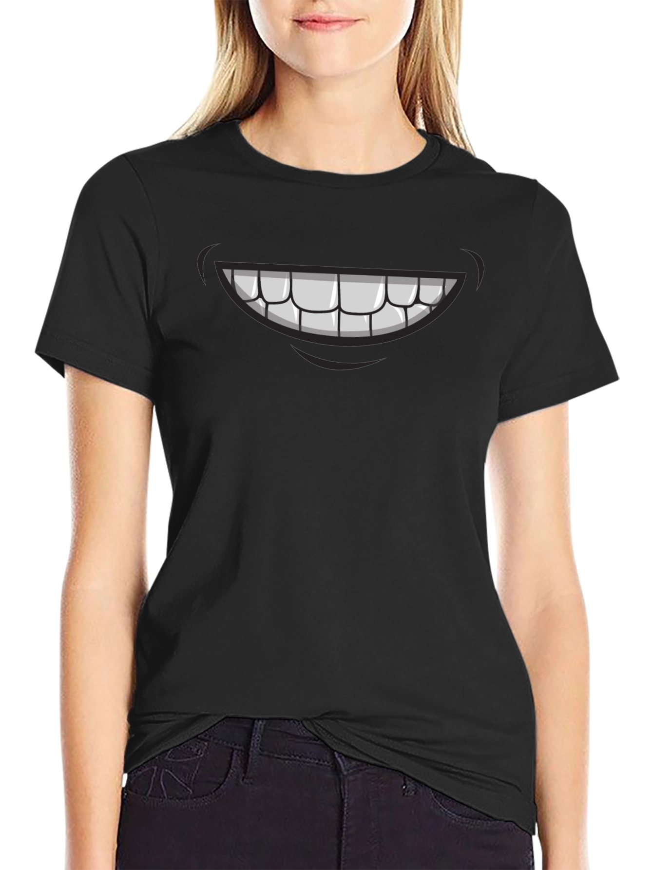 Cartoon Smile Graphic Tee - Mens Black T-Shirt