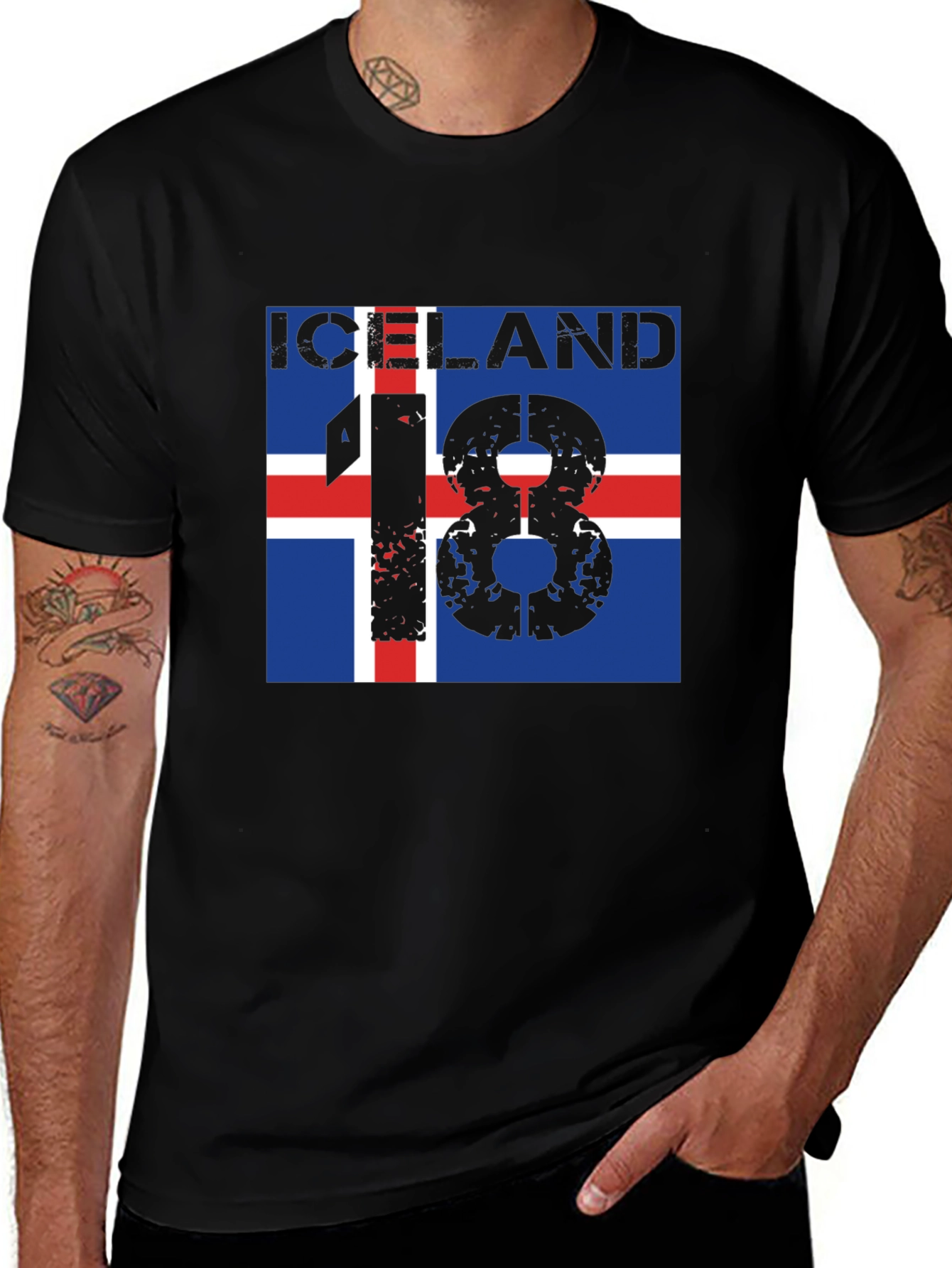 Iceland Flag Graphic Tee - Black Cotton T-Shirt