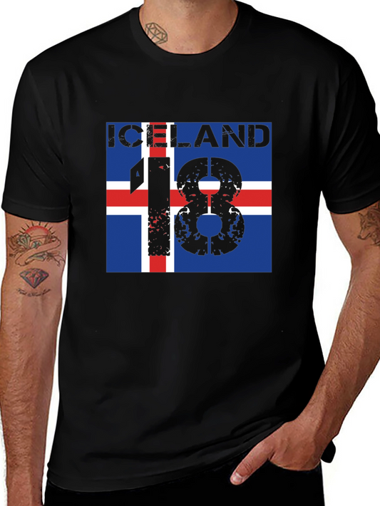 Iceland Flag Graphic Tee - Black Cotton T-Shirt