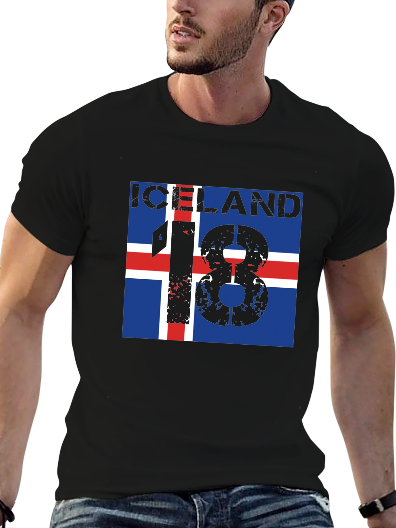 Iceland Flag Graphic Tee - Black Cotton T-Shirt