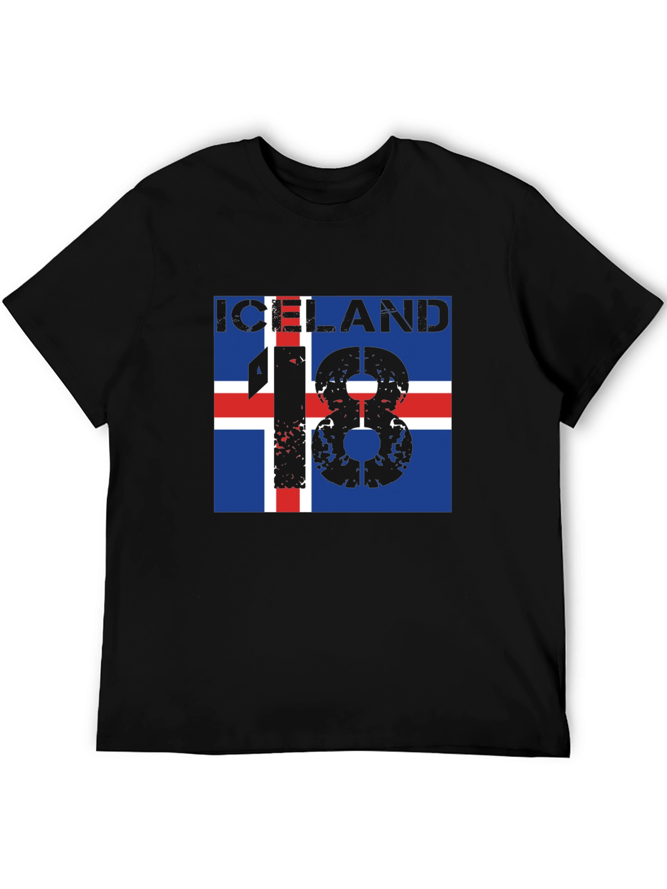 Iceland Flag Graphic Tee - Black Cotton T-Shirt