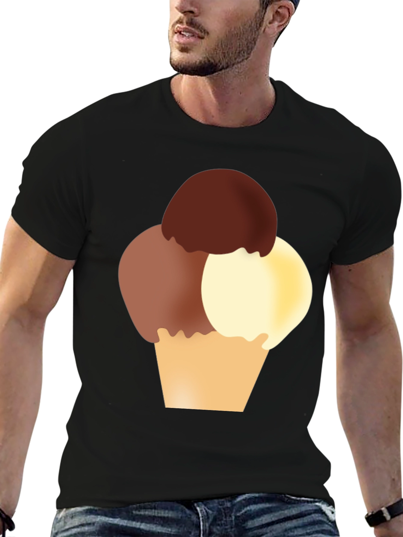 Ice Cream Graphic Tee - Black Cotton T-Shirt