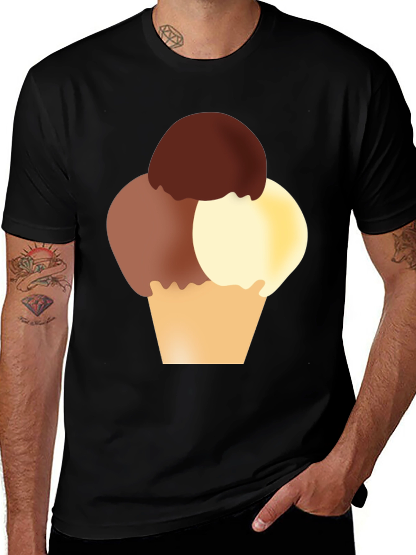 Ice Cream Graphic Tee - Black Cotton T-Shirt