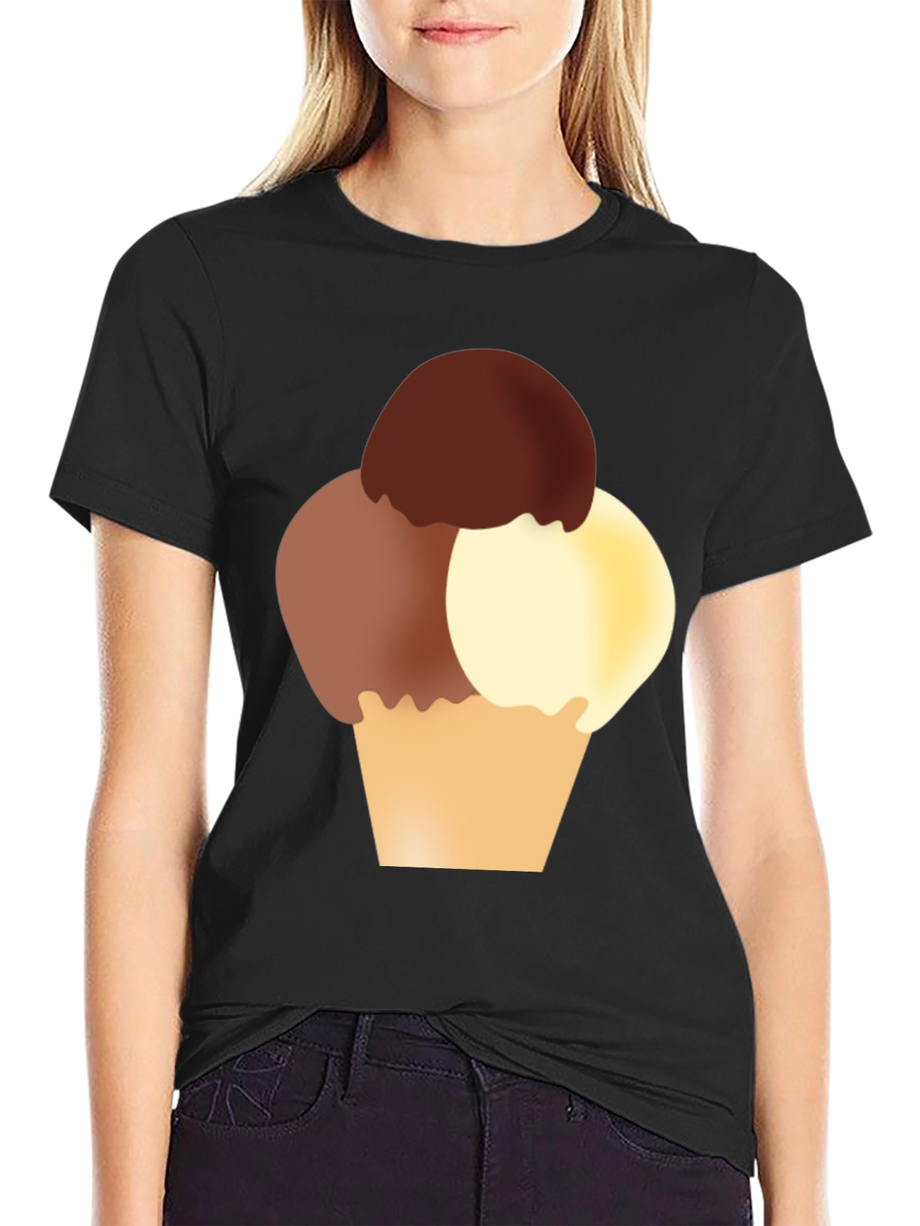 Ice Cream Graphic Tee - Black Cotton T-Shirt