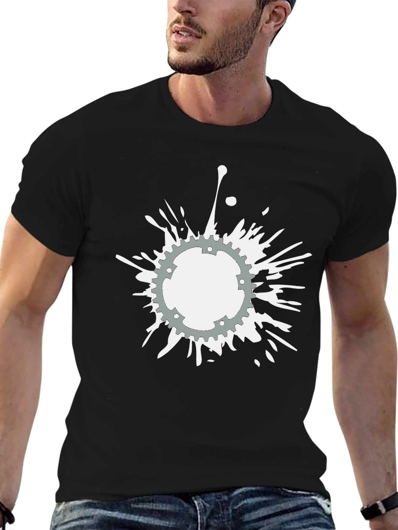 Black Graphic Tee - Gear Splatter Design