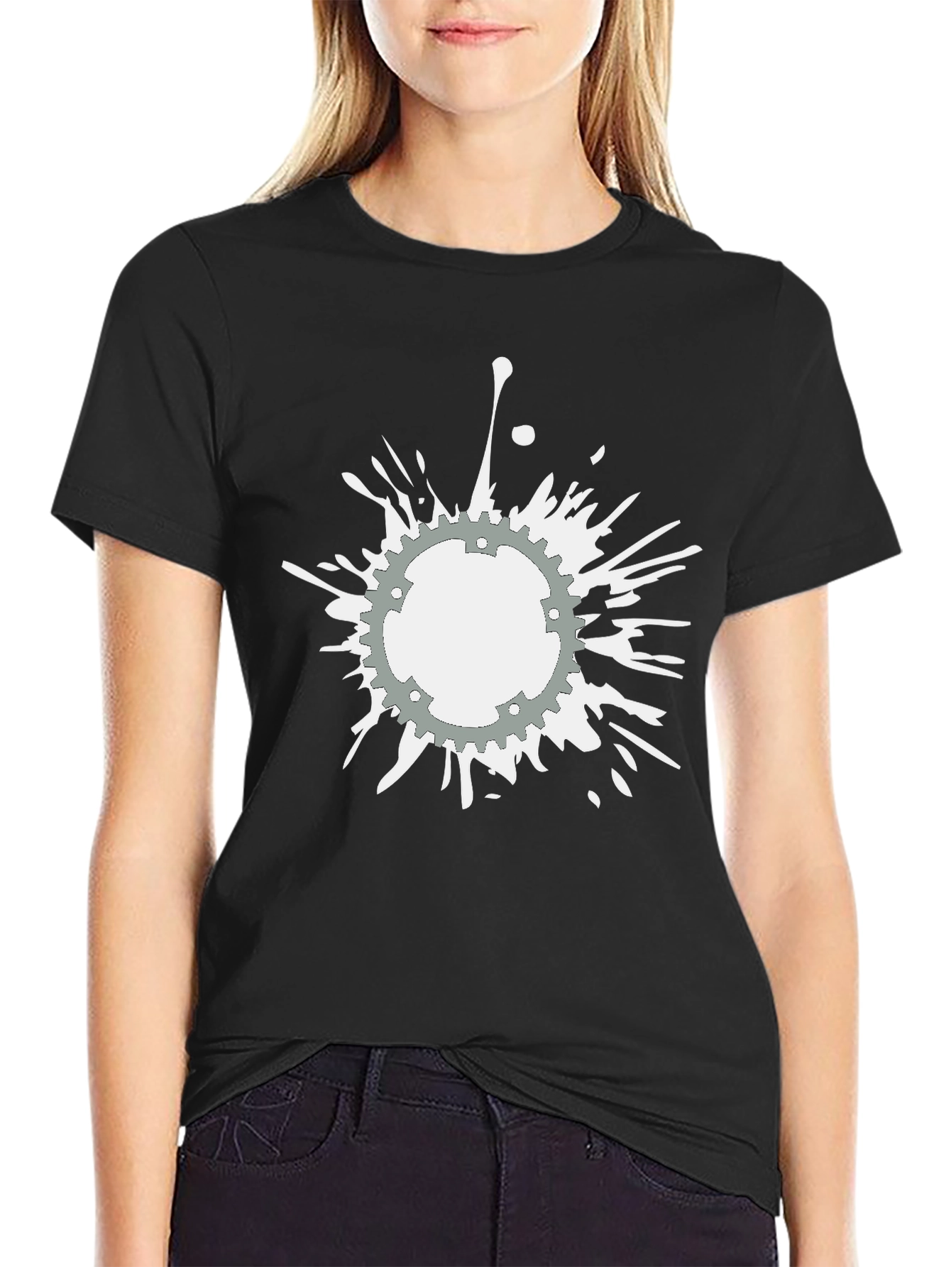Black Graphic Tee - Gear Splatter Design