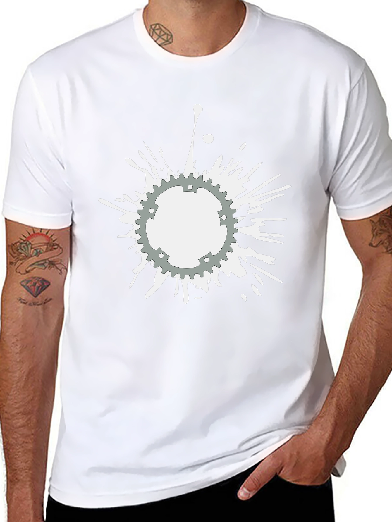 Black Graphic Tee - Gear Splatter Design