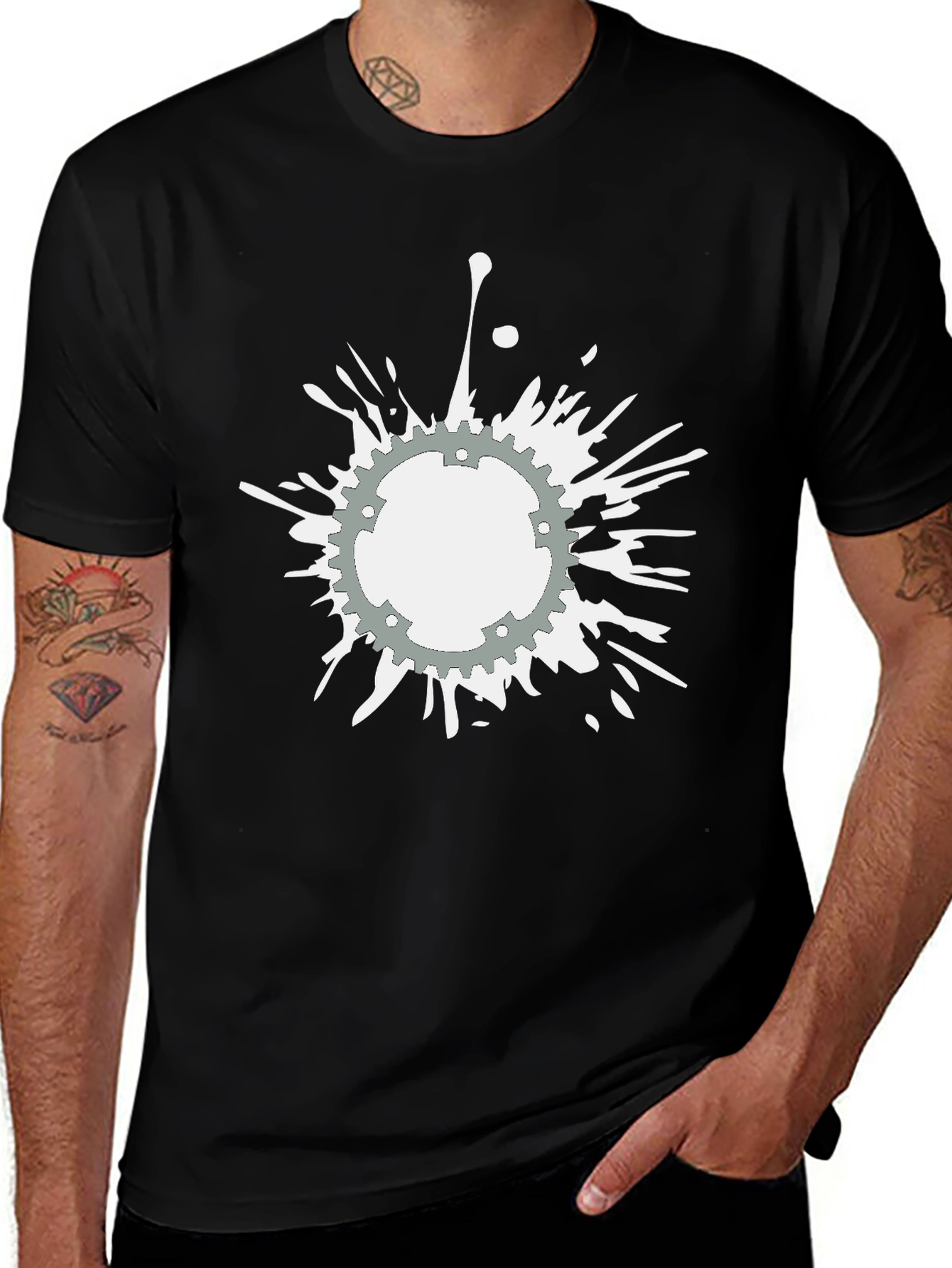 Black Graphic Tee - Gear Splatter Design