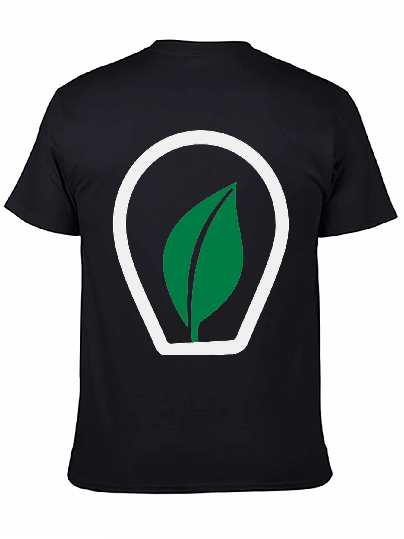 Black T-Shirt with Green Leaf Logo