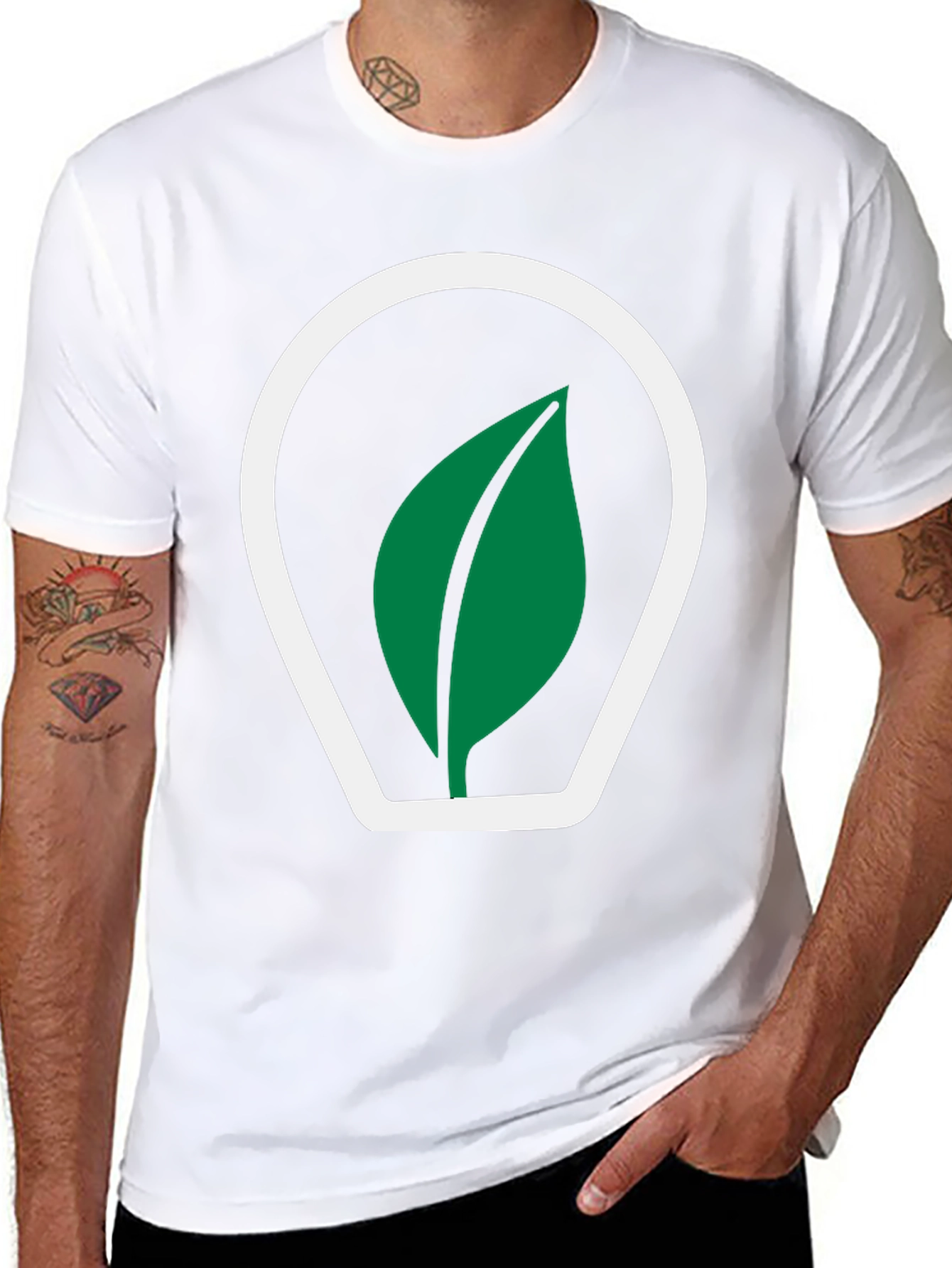 Black T-Shirt with Green Leaf Logo