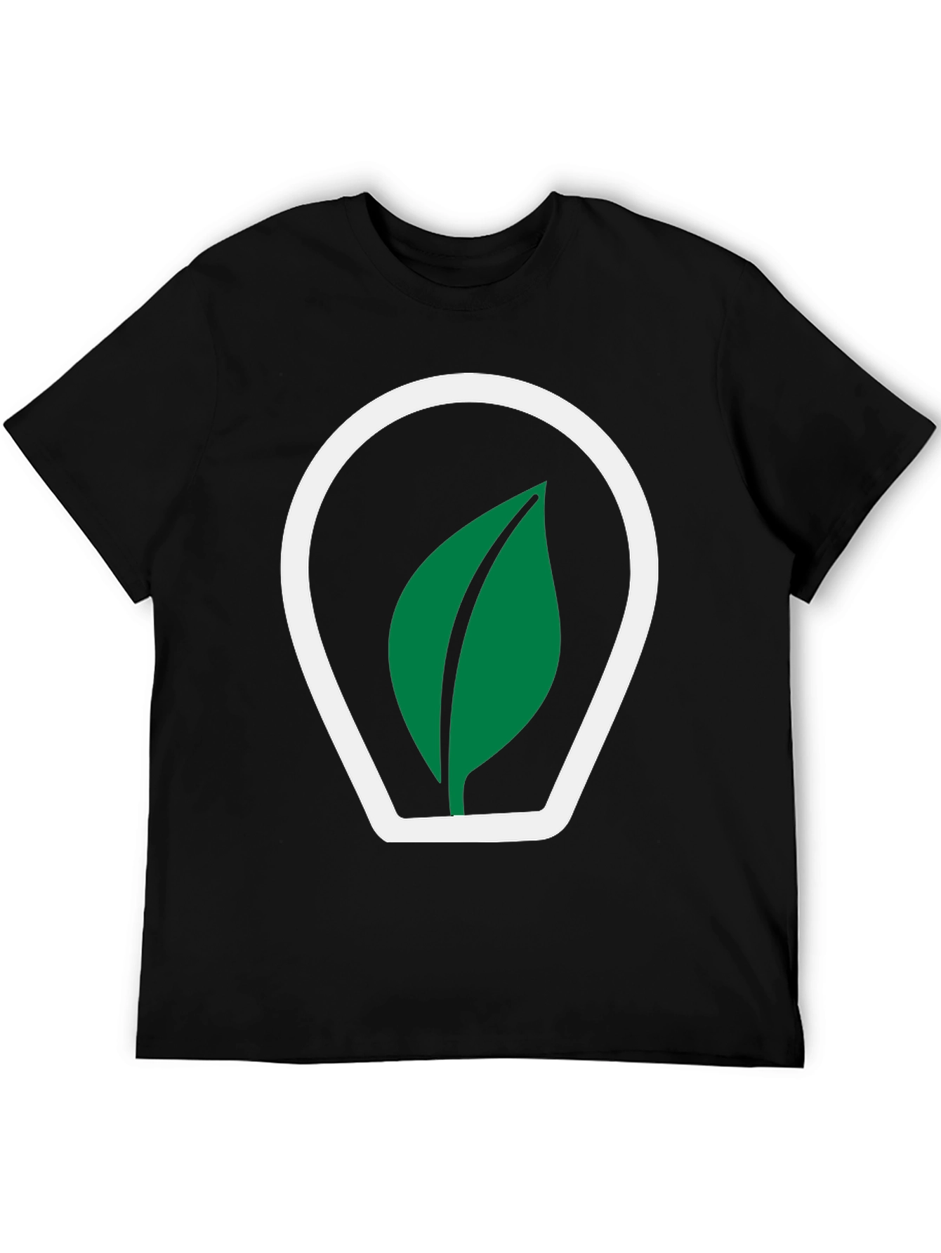 Black T-Shirt with Green Leaf Logo
