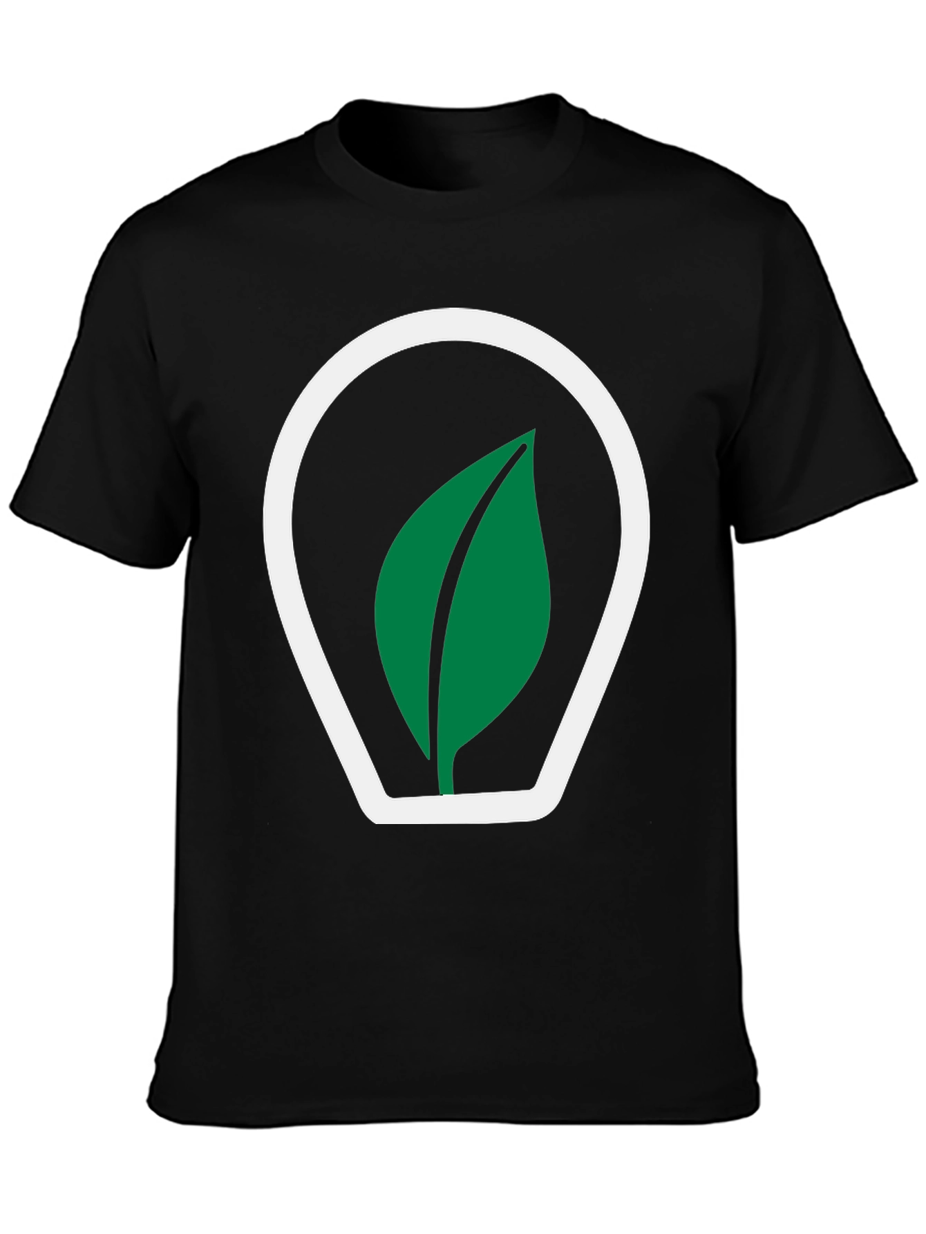 Black T-Shirt with Green Leaf Logo
