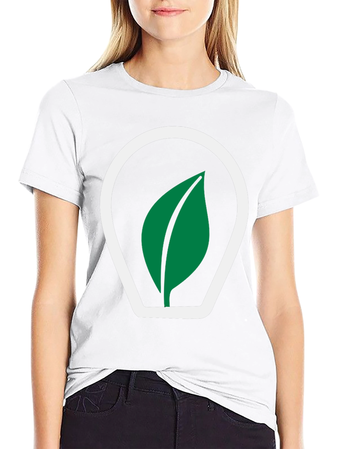 Black T-Shirt with Green Leaf Logo