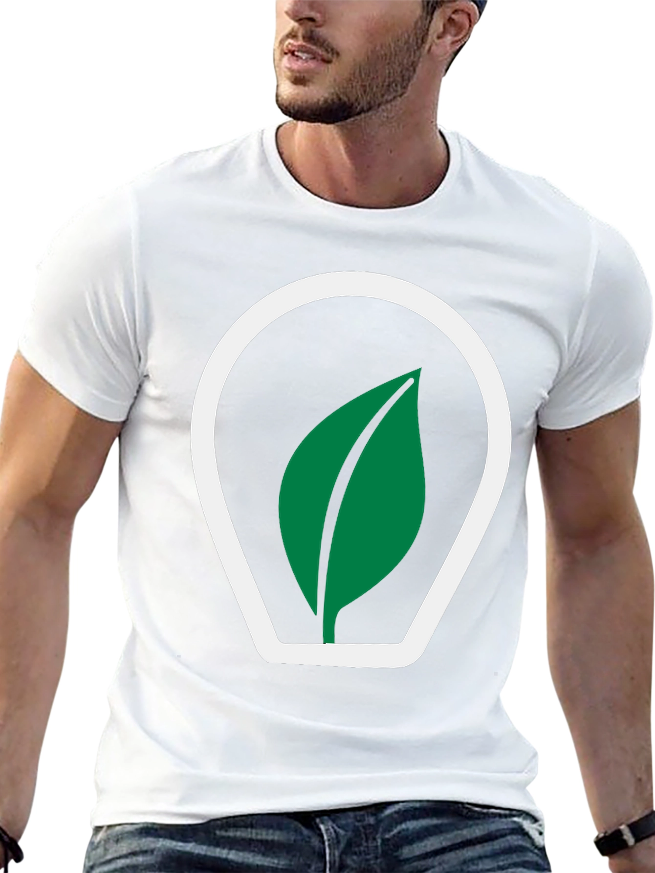 Black T-Shirt with Green Leaf Logo