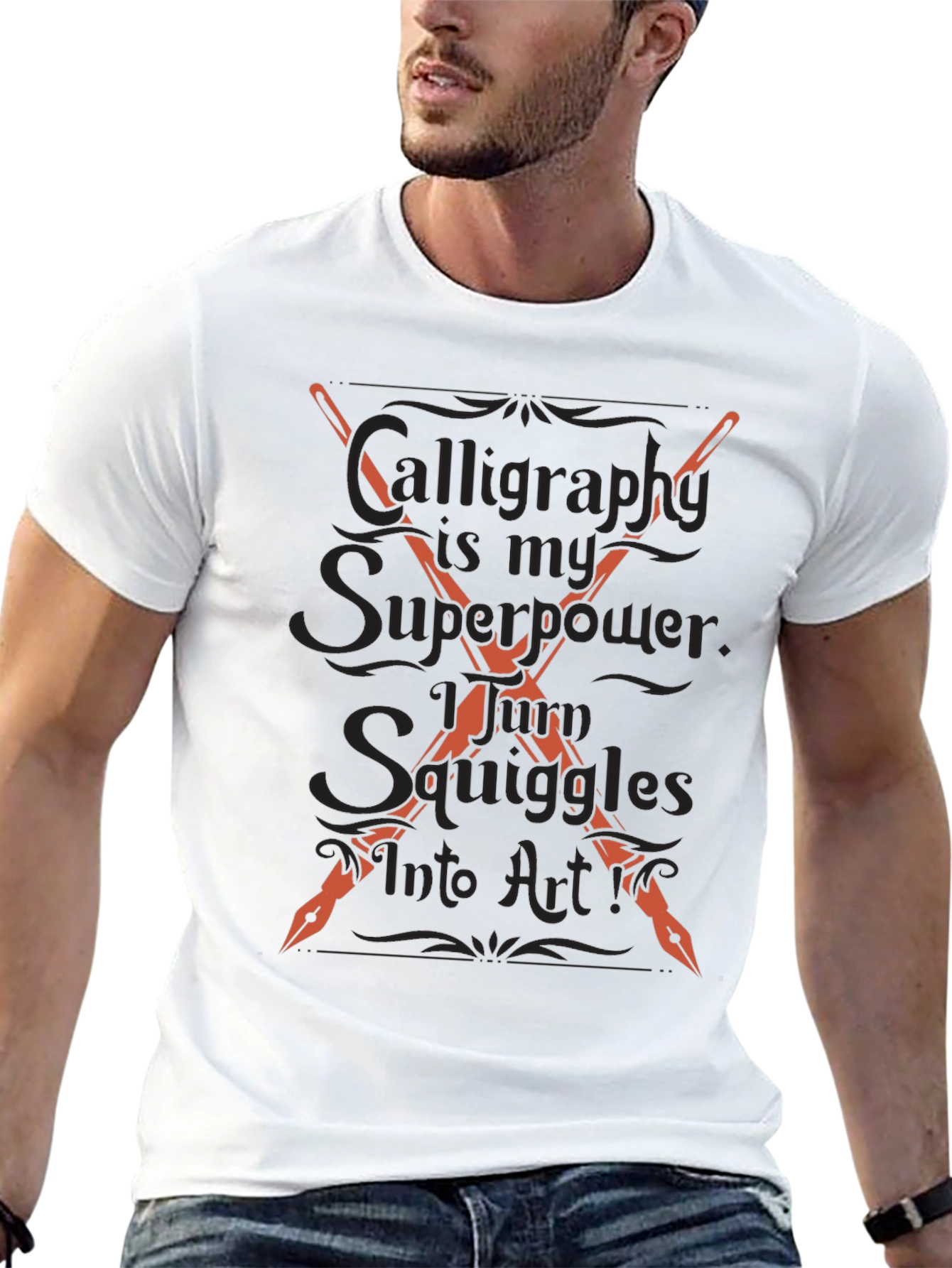 Calligraphy Superpower Graphic Tee - Artistic Expression