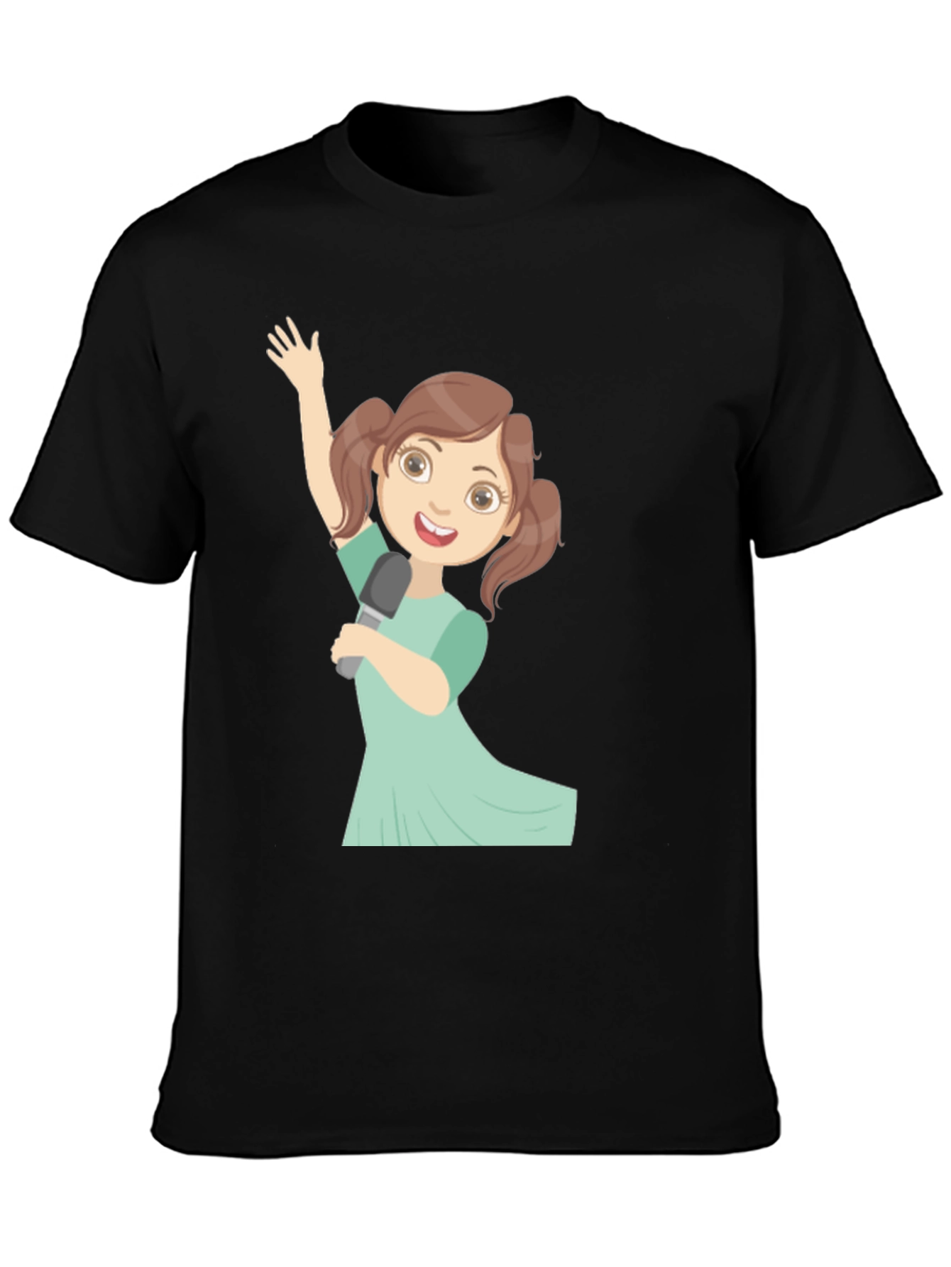 Singing Girl Graphic Tee - Black Cotton Casual Shirt