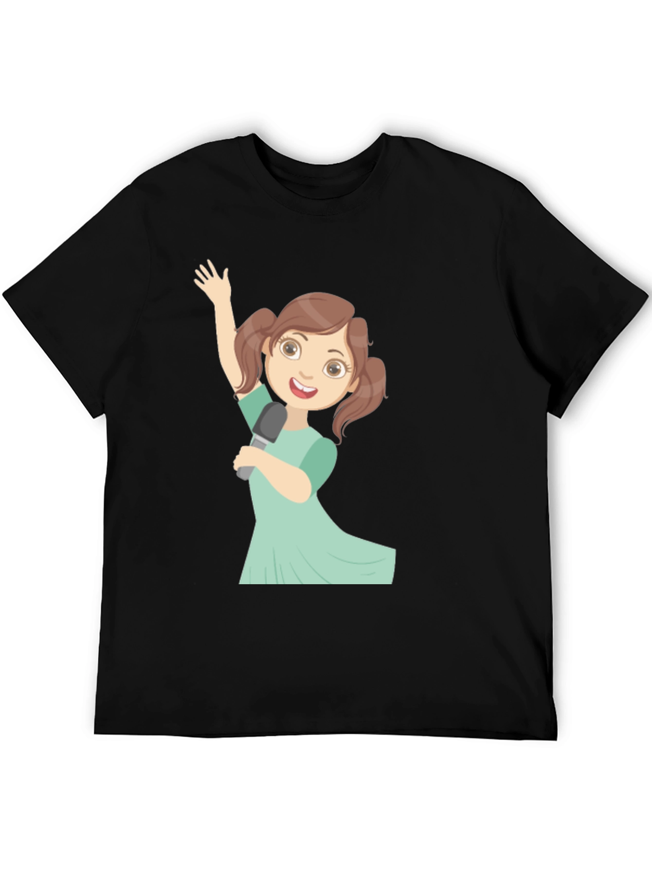 Singing Girl Graphic Tee - Black Cotton Casual Shirt