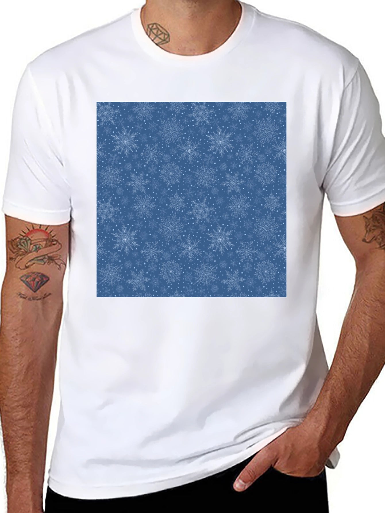 Snowflake Pattern Black T-Shirt
