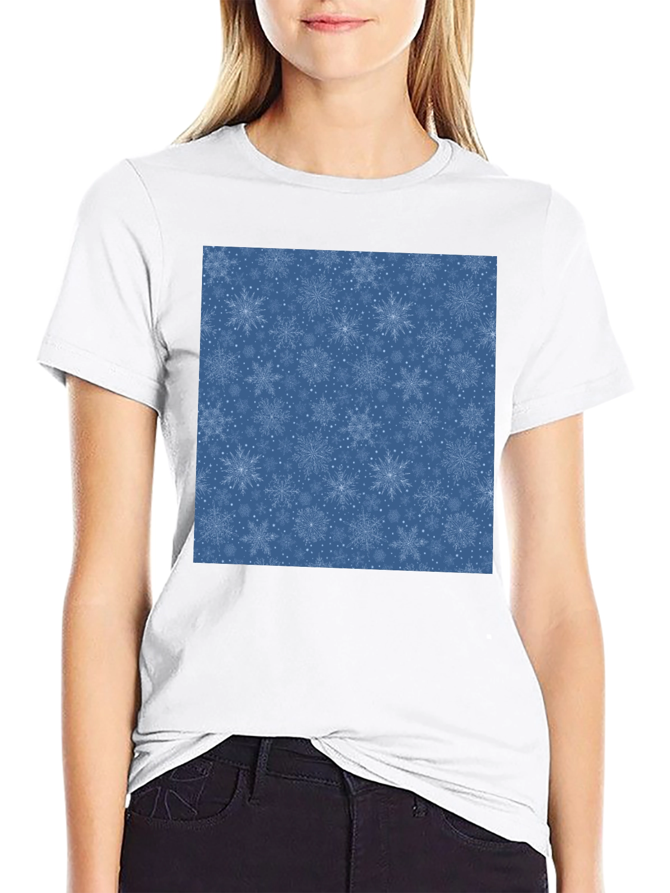 Snowflake Pattern Black T-Shirt