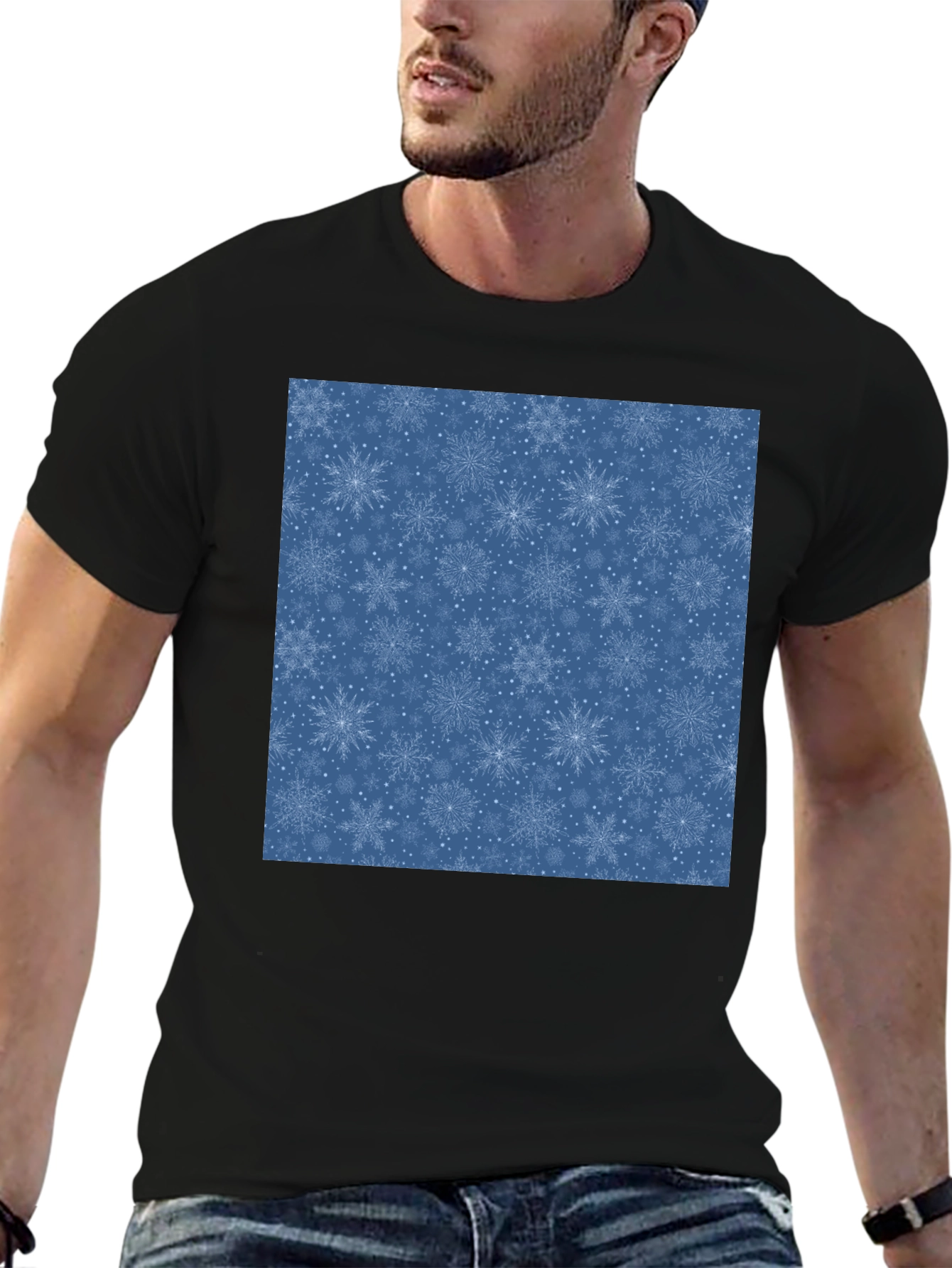 Snowflake Pattern Black T-Shirt