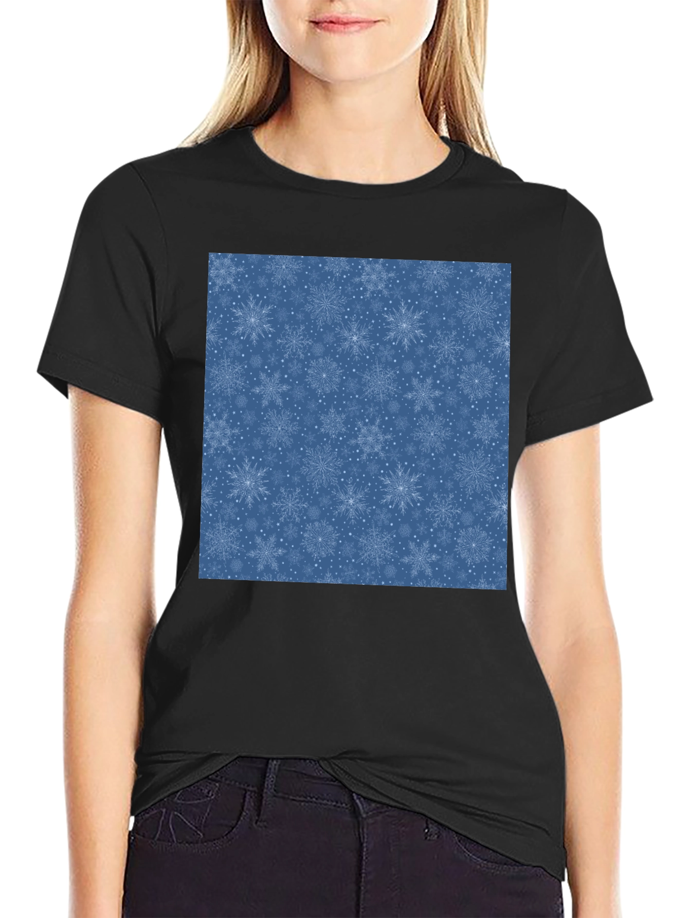 Snowflake Pattern Black T-Shirt