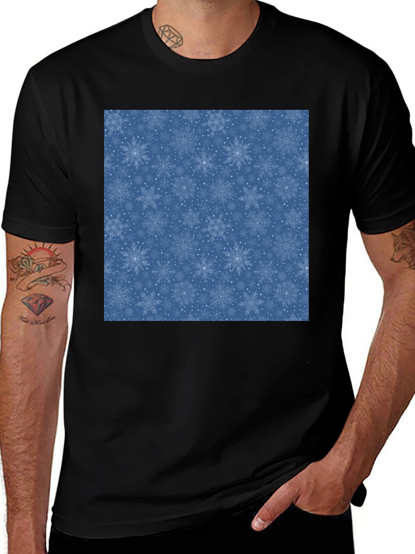 Snowflake Pattern Black T-Shirt