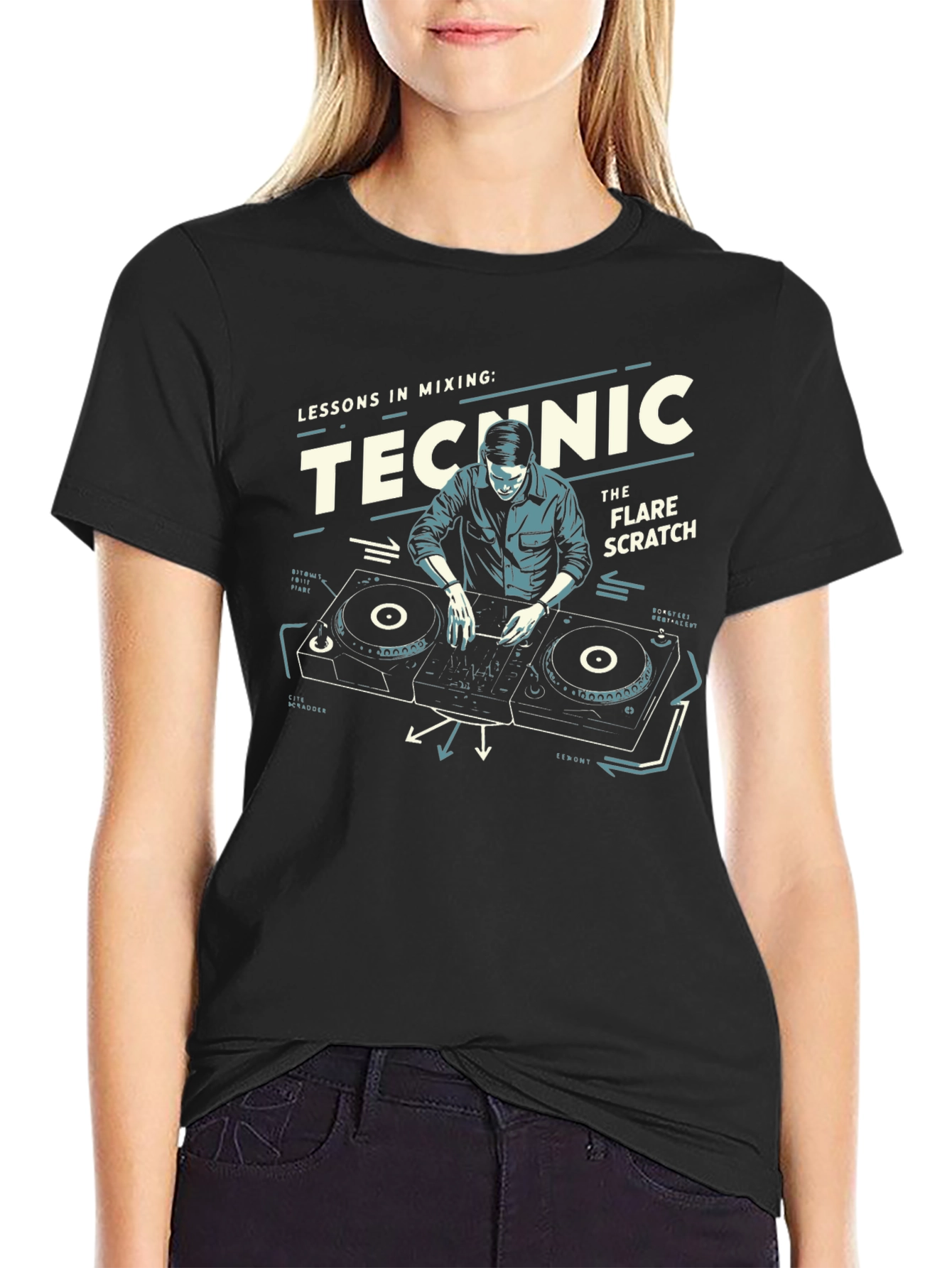 DJ Mixing Lessons Black Graphic T-Shirt