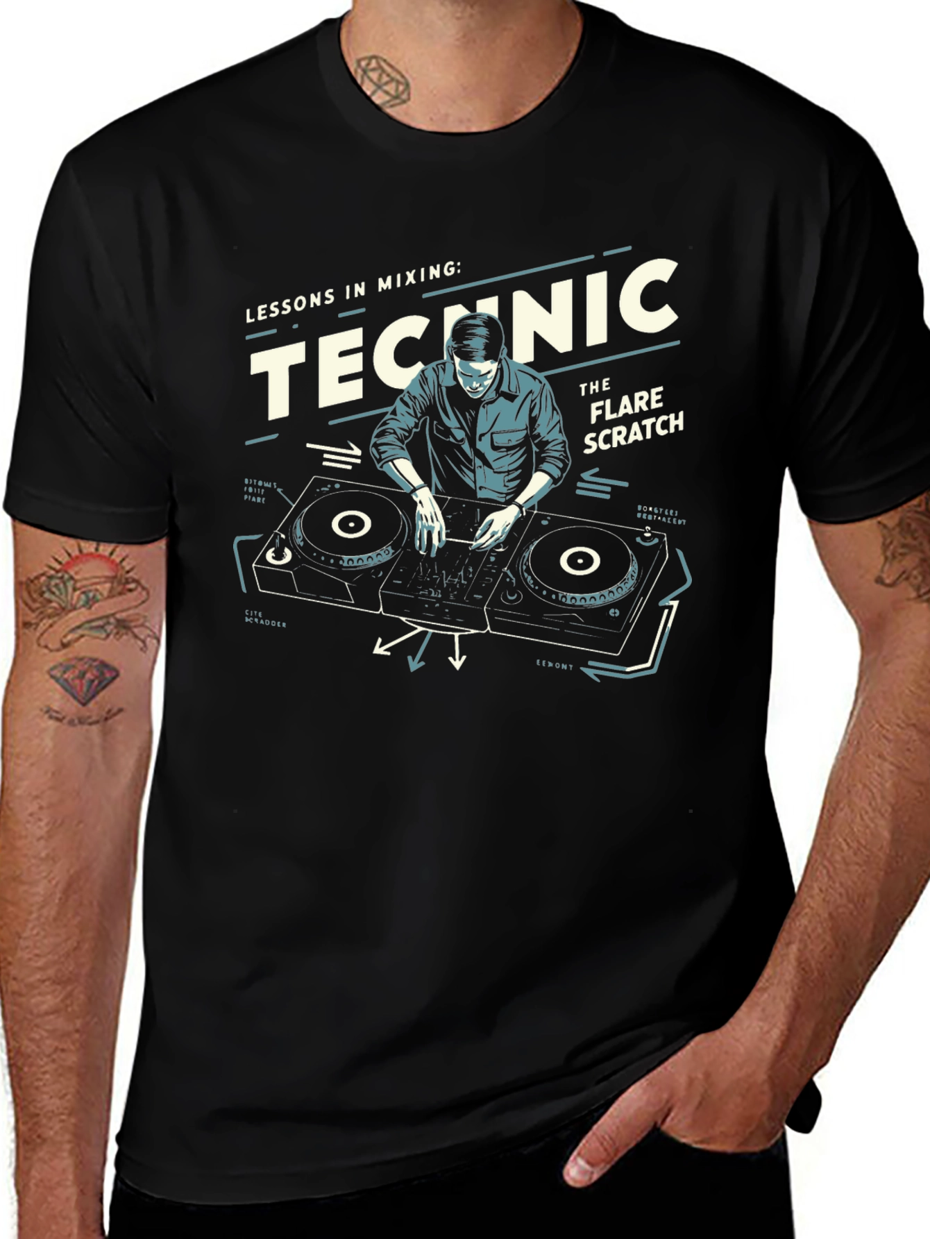 DJ Mixing Lessons Black Graphic T-Shirt