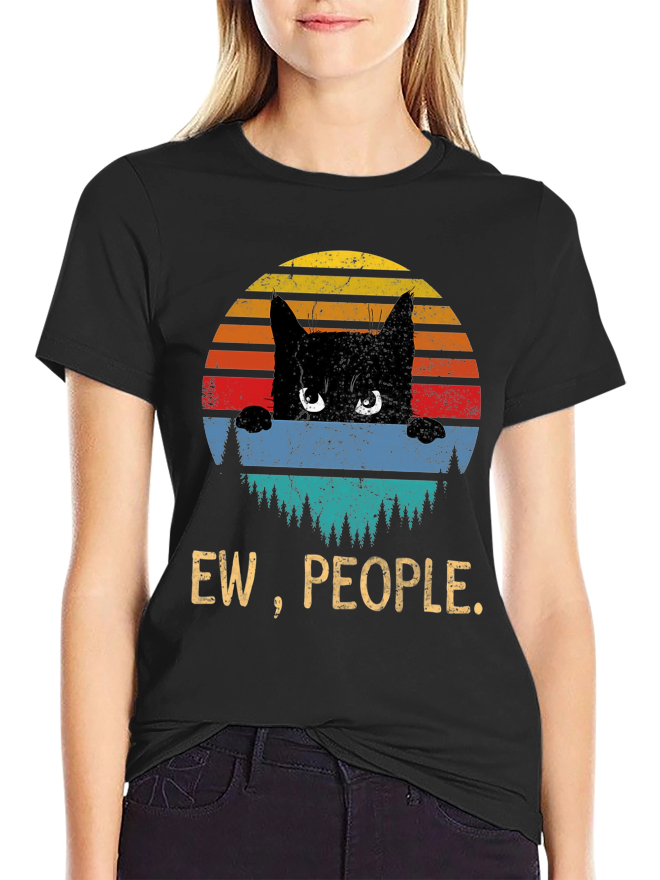 Ew People Cat T-Shirt - Retro Sunset Design