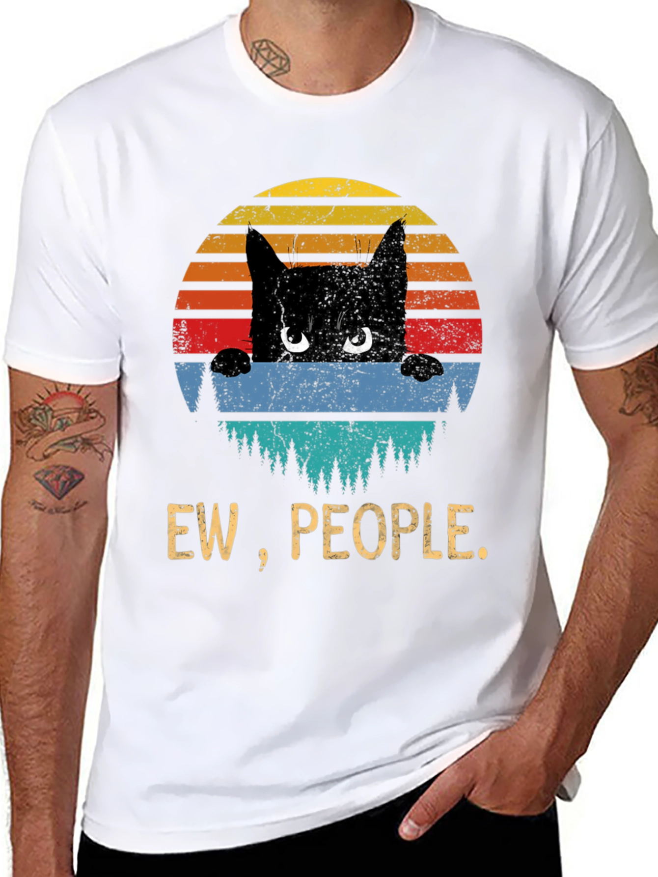 Ew People Cat T-Shirt - Retro Sunset Design