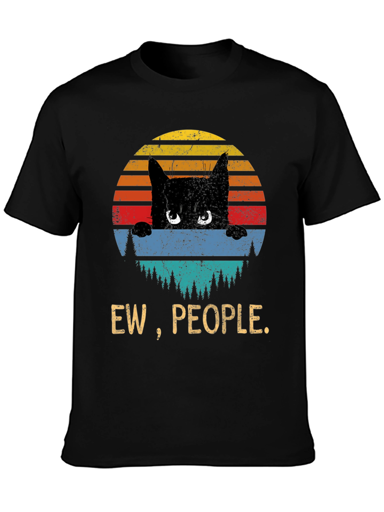 Ew People Cat T-Shirt - Retro Sunset Design