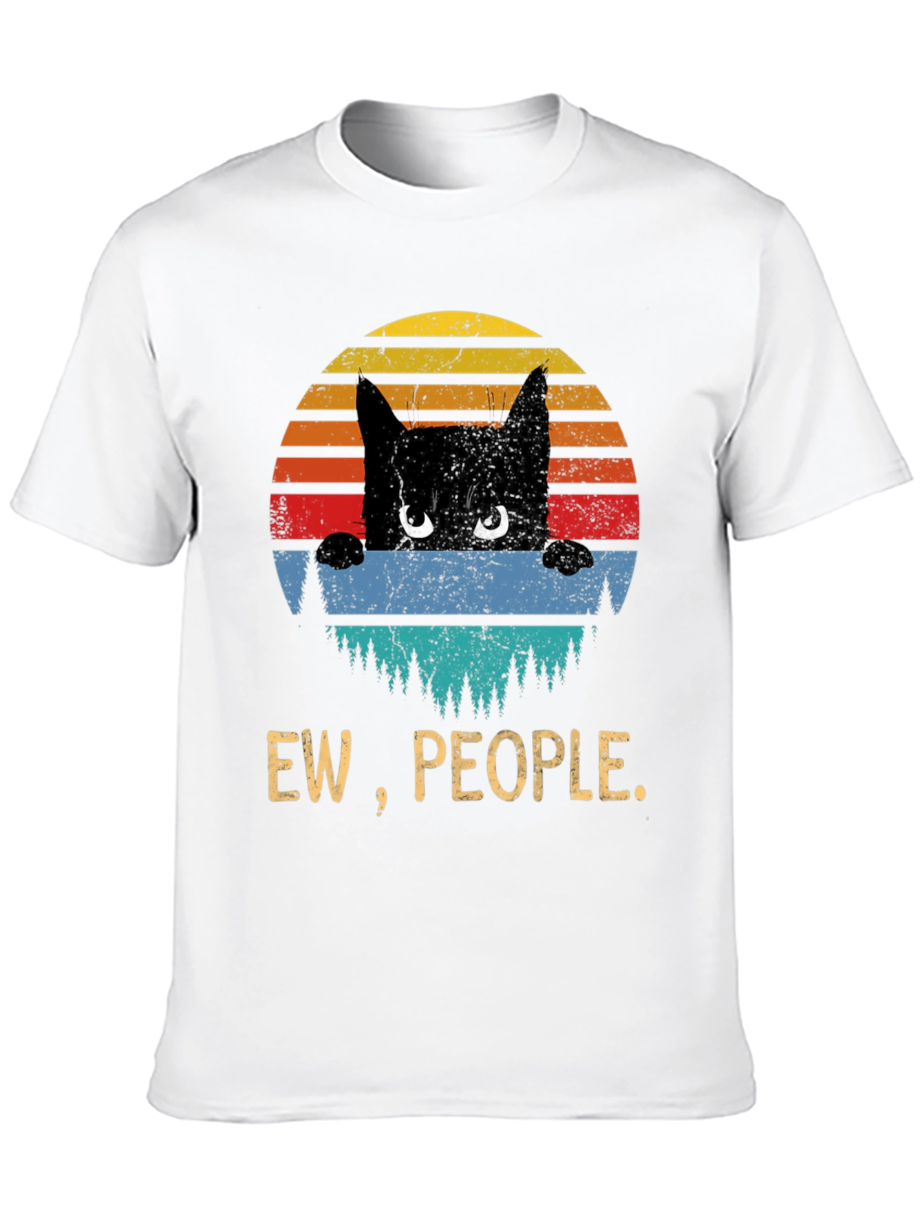 Ew People Cat T-Shirt - Retro Sunset Design