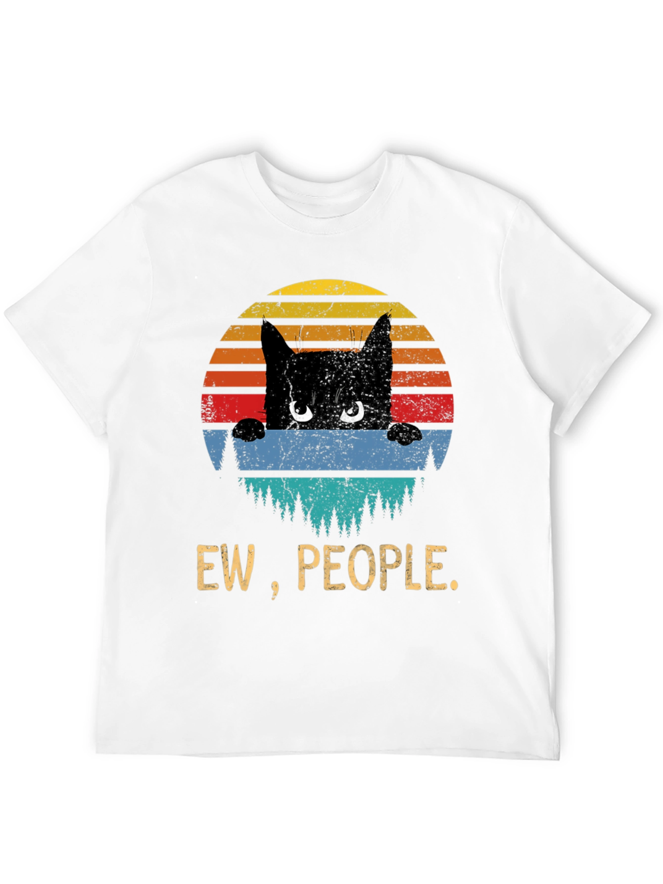 Ew People Cat T-Shirt - Retro Sunset Design