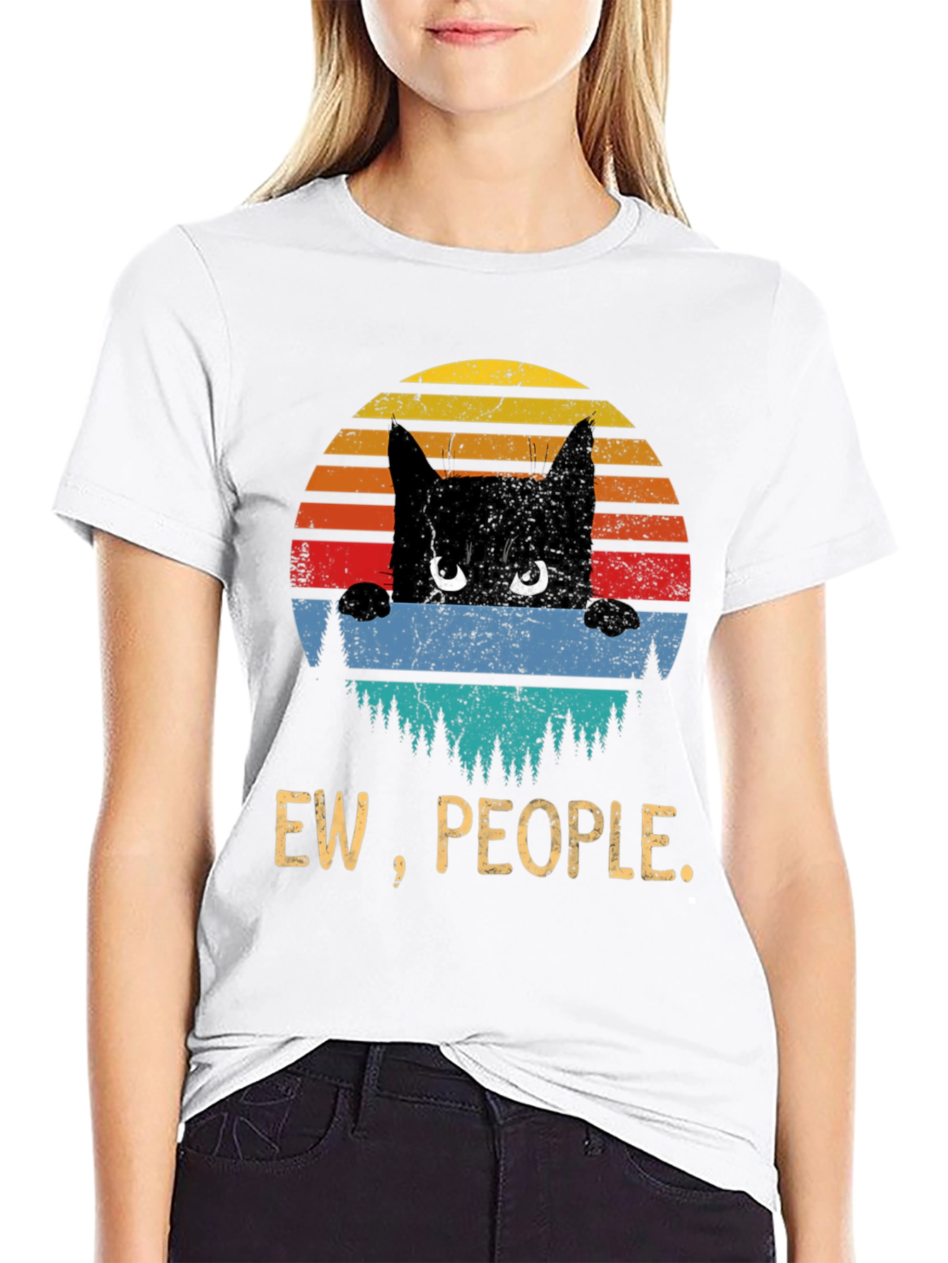 Ew People Cat T-Shirt - Retro Sunset Design