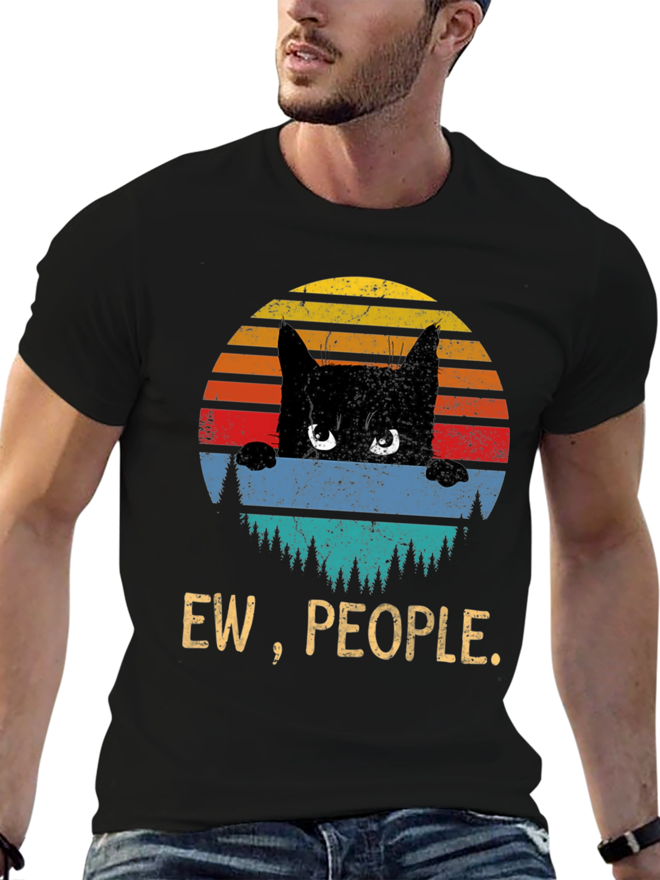 Ew People Cat T-Shirt - Retro Sunset Design