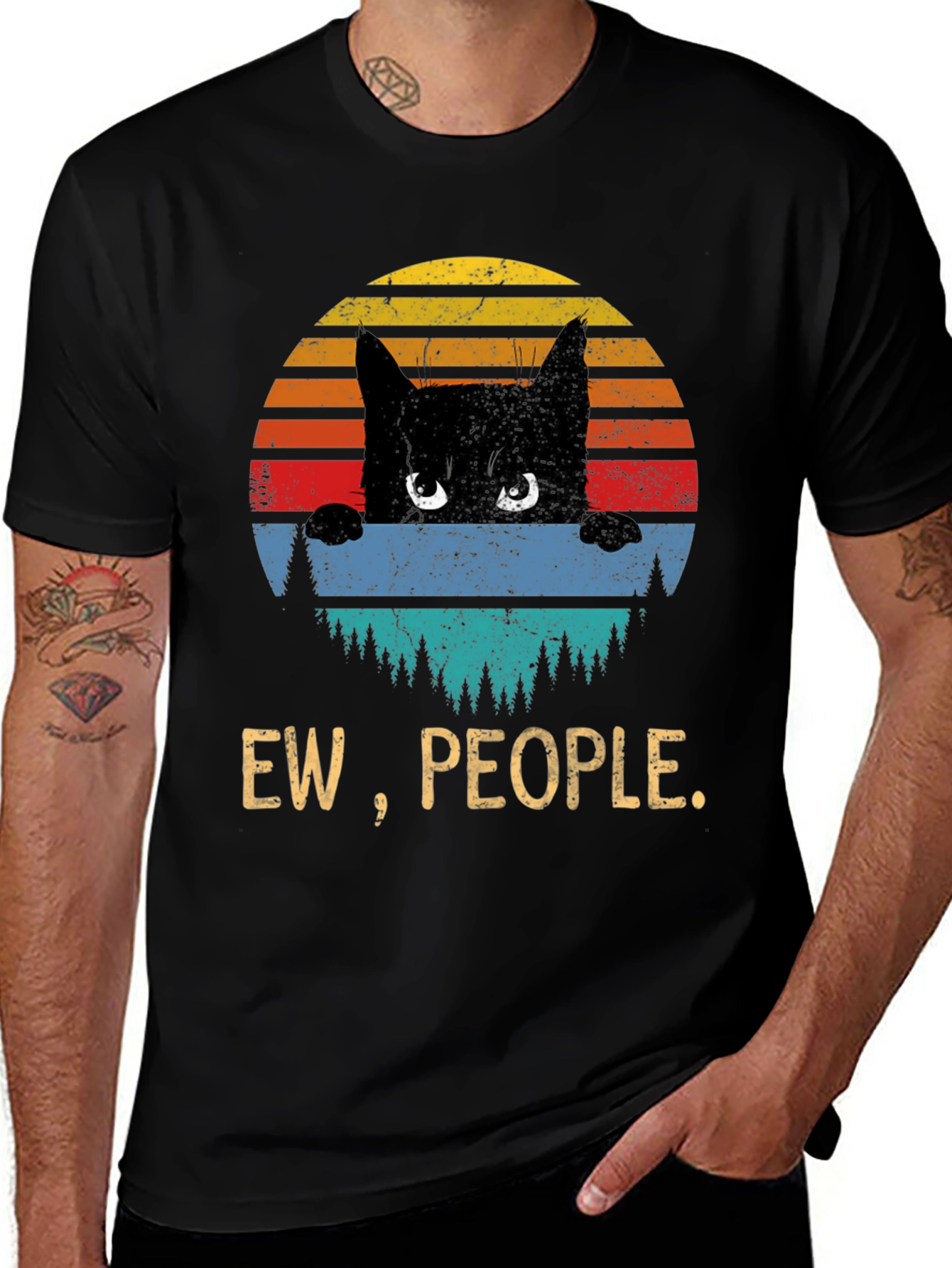 Ew People Cat T-Shirt - Retro Sunset Design