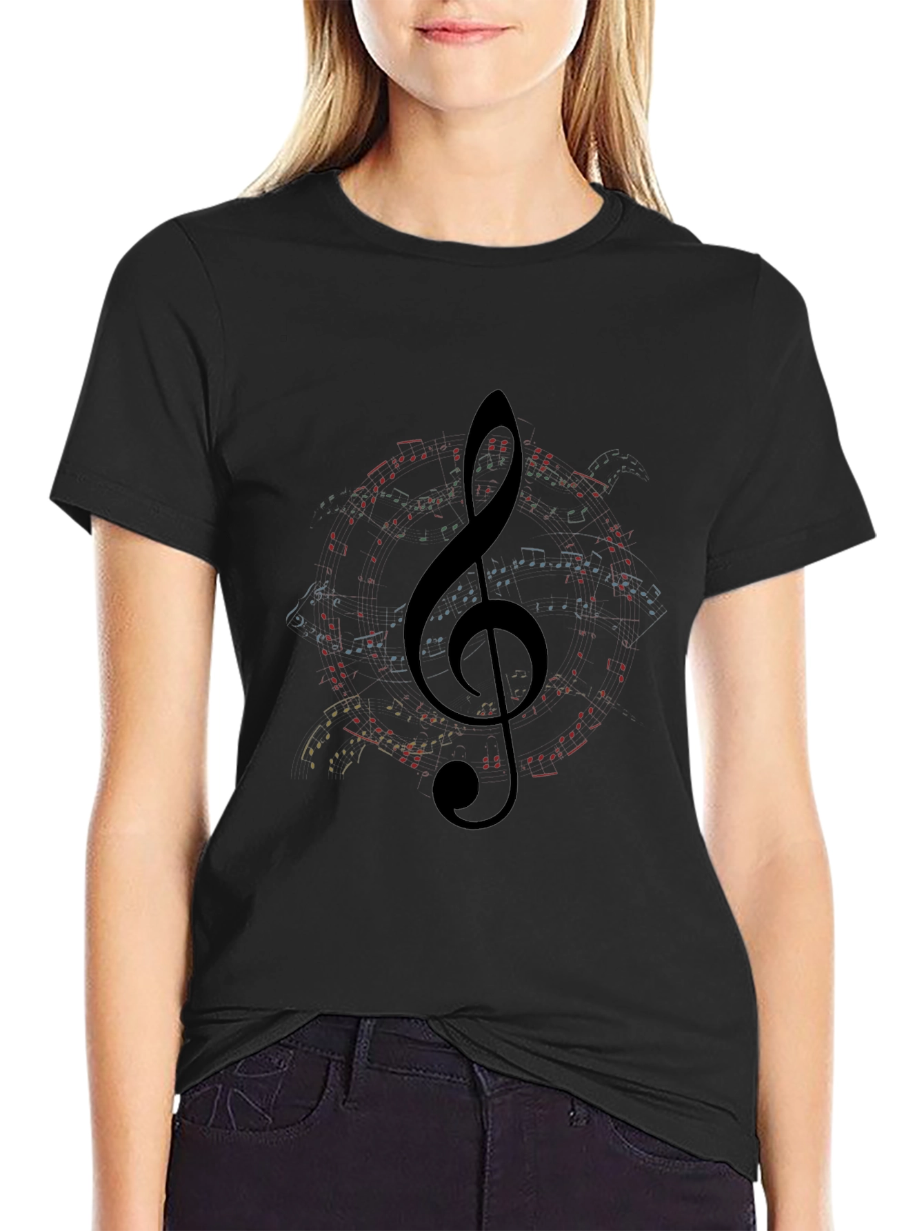 Musical Note Clef Graphic Black T-Shirt