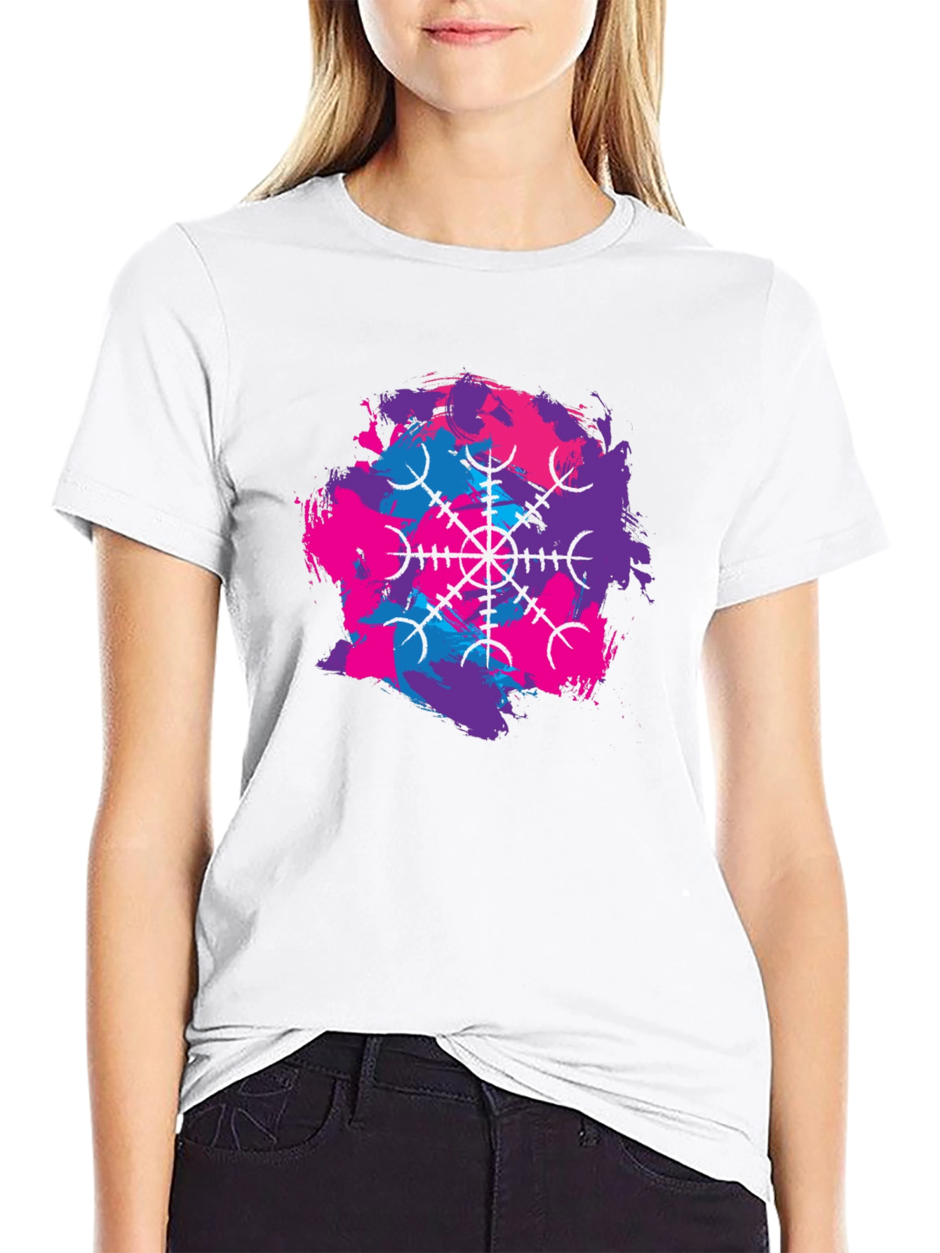 Black T-Shirt with Abstract Vegvisir Design