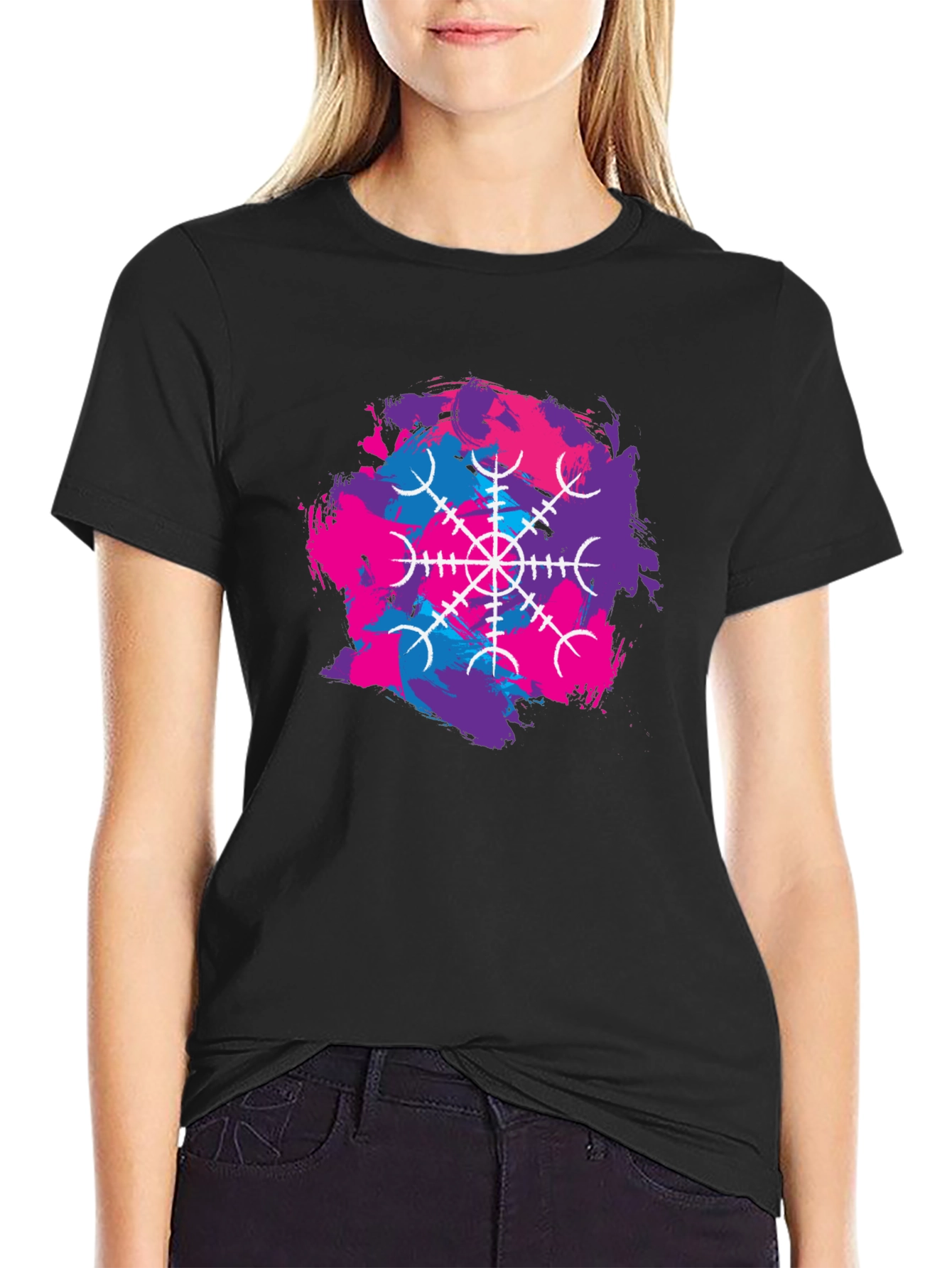 Black T-Shirt with Abstract Vegvisir Design