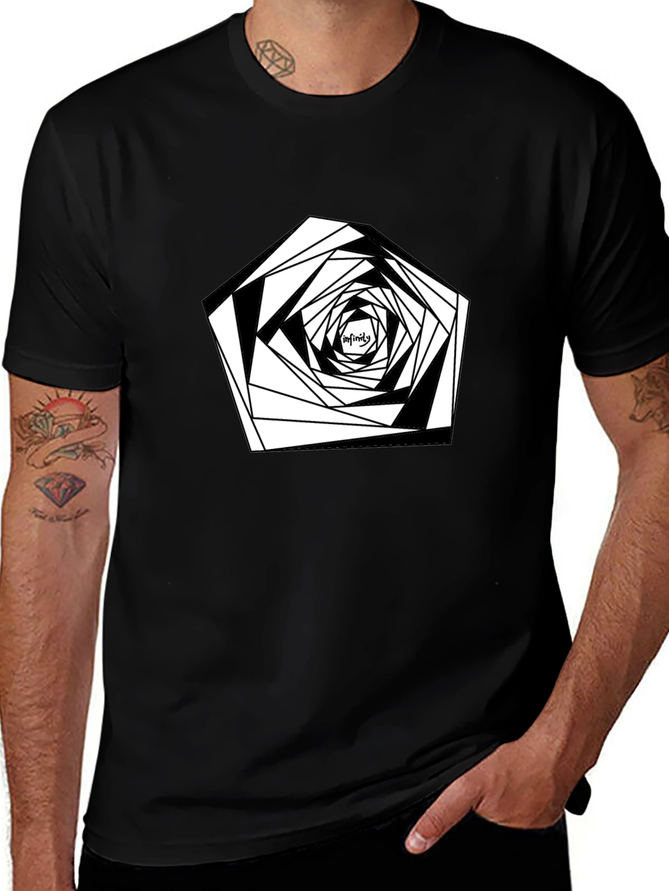 Infinity Geometric Design Black T-Shirt