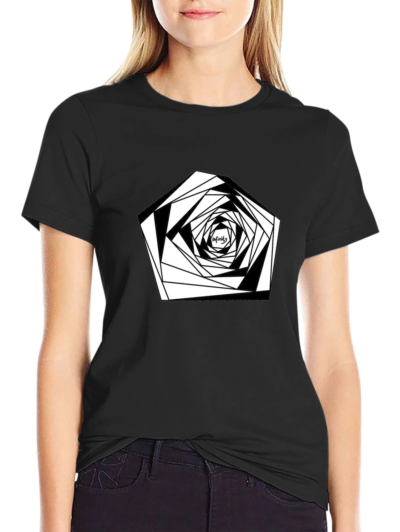 Infinity Geometric Design Black T-Shirt