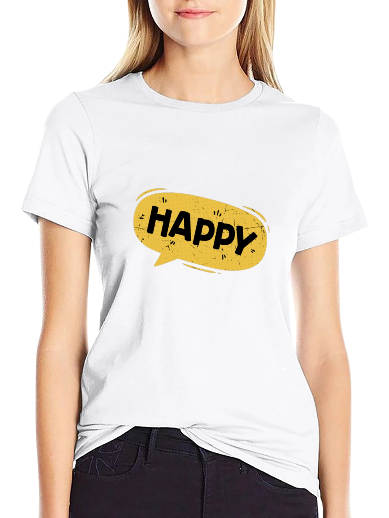Happy Speech Bubble Black Graphic T-Shirt