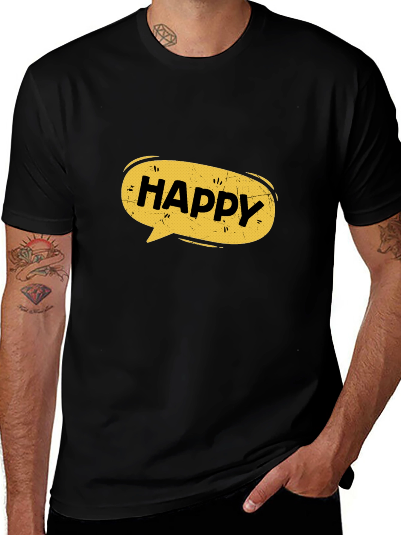Happy Speech Bubble Black Graphic T-Shirt