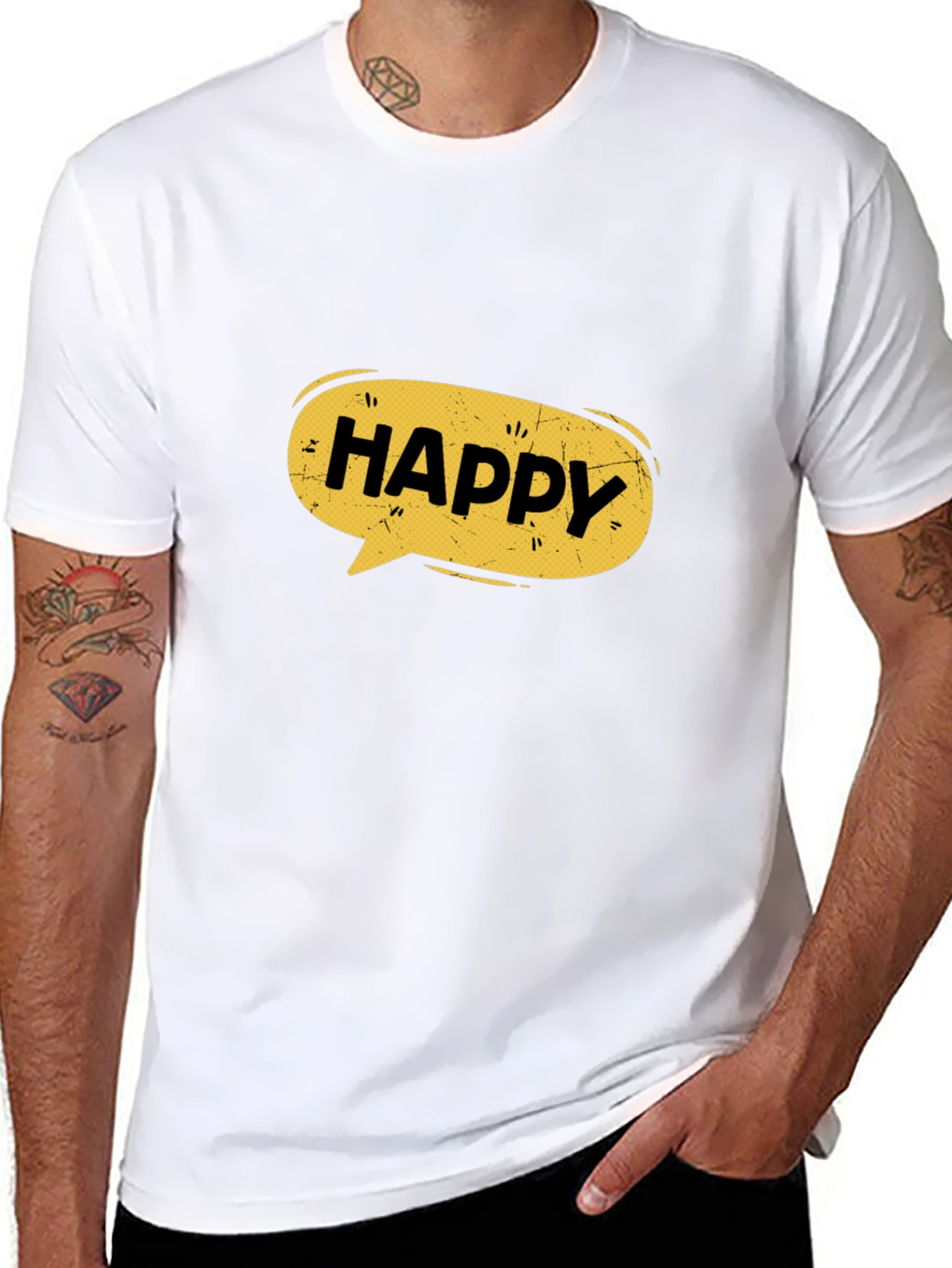 Happy Speech Bubble Black Graphic T-Shirt