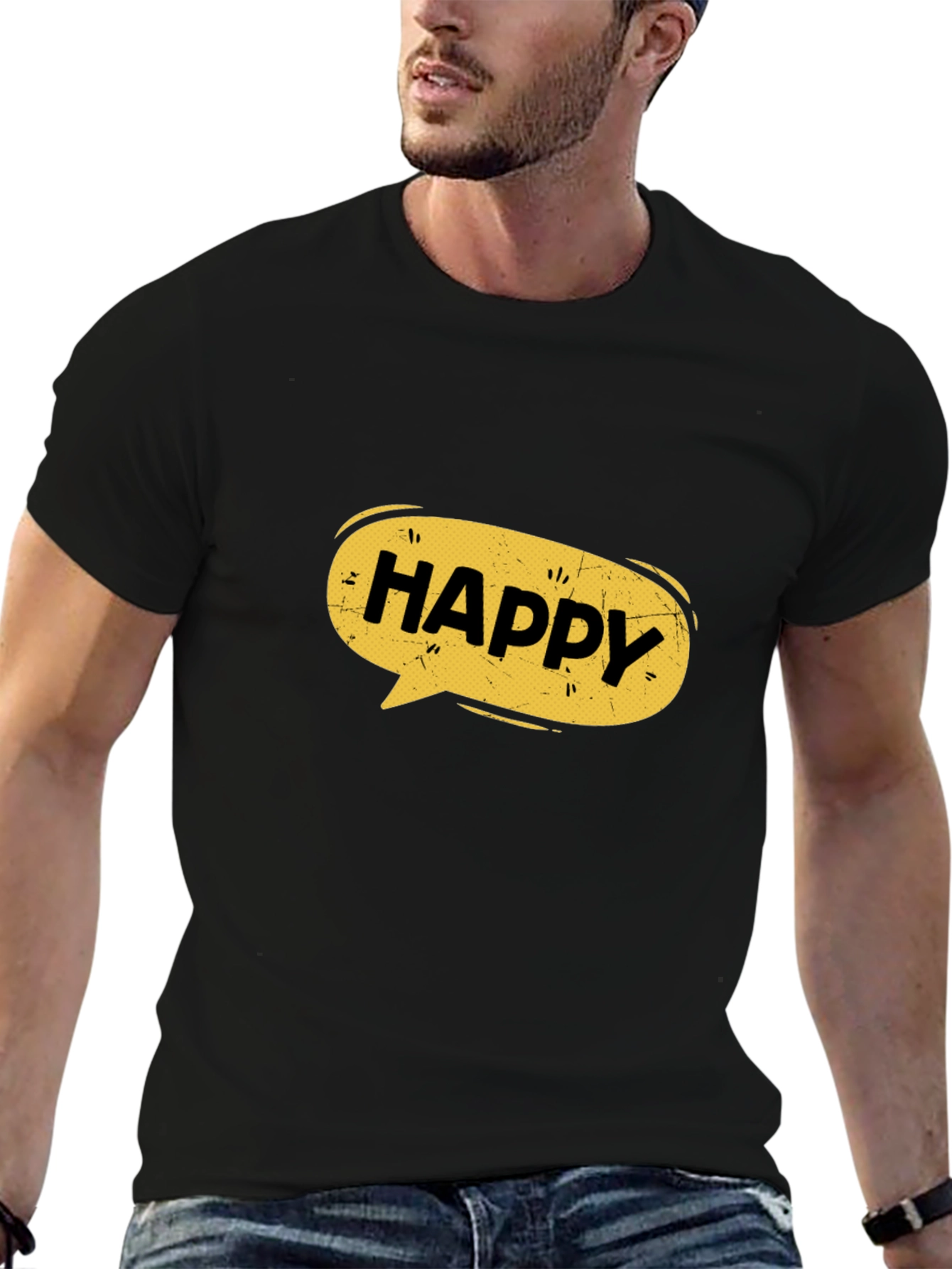 Happy Speech Bubble Black Graphic T-Shirt
