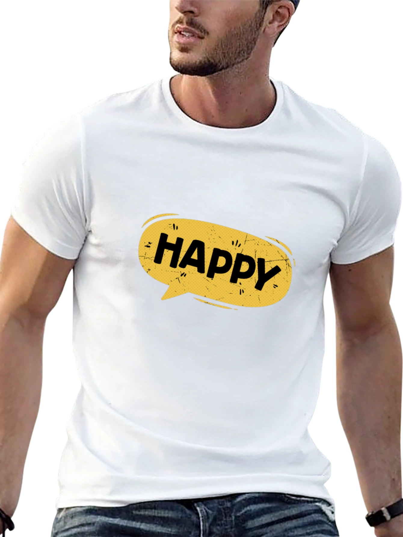 Happy Speech Bubble Black Graphic T-Shirt